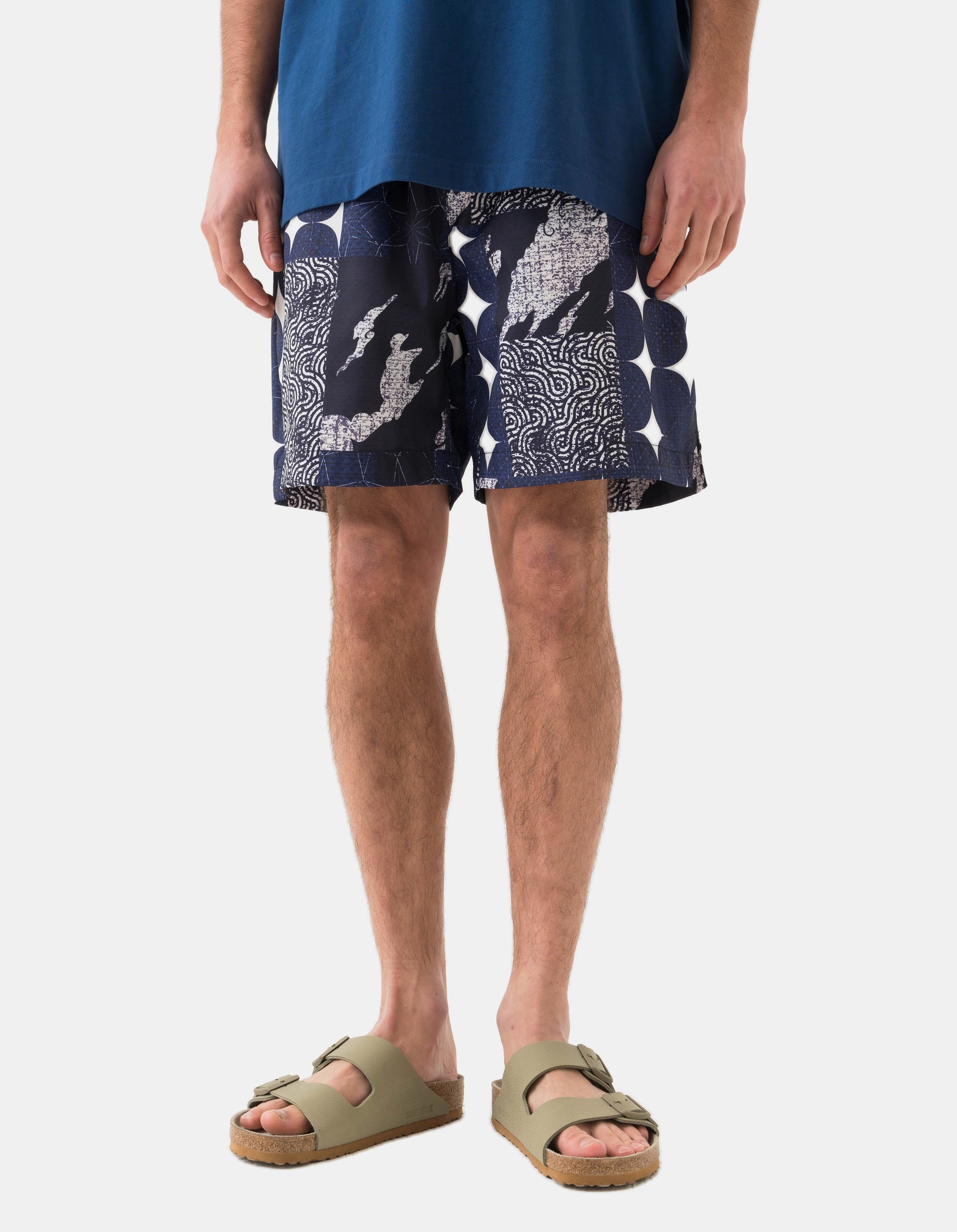 1487 Sashiko Patchwork Swim Shorts Navy/Ecru Moisture Wicking Fabric