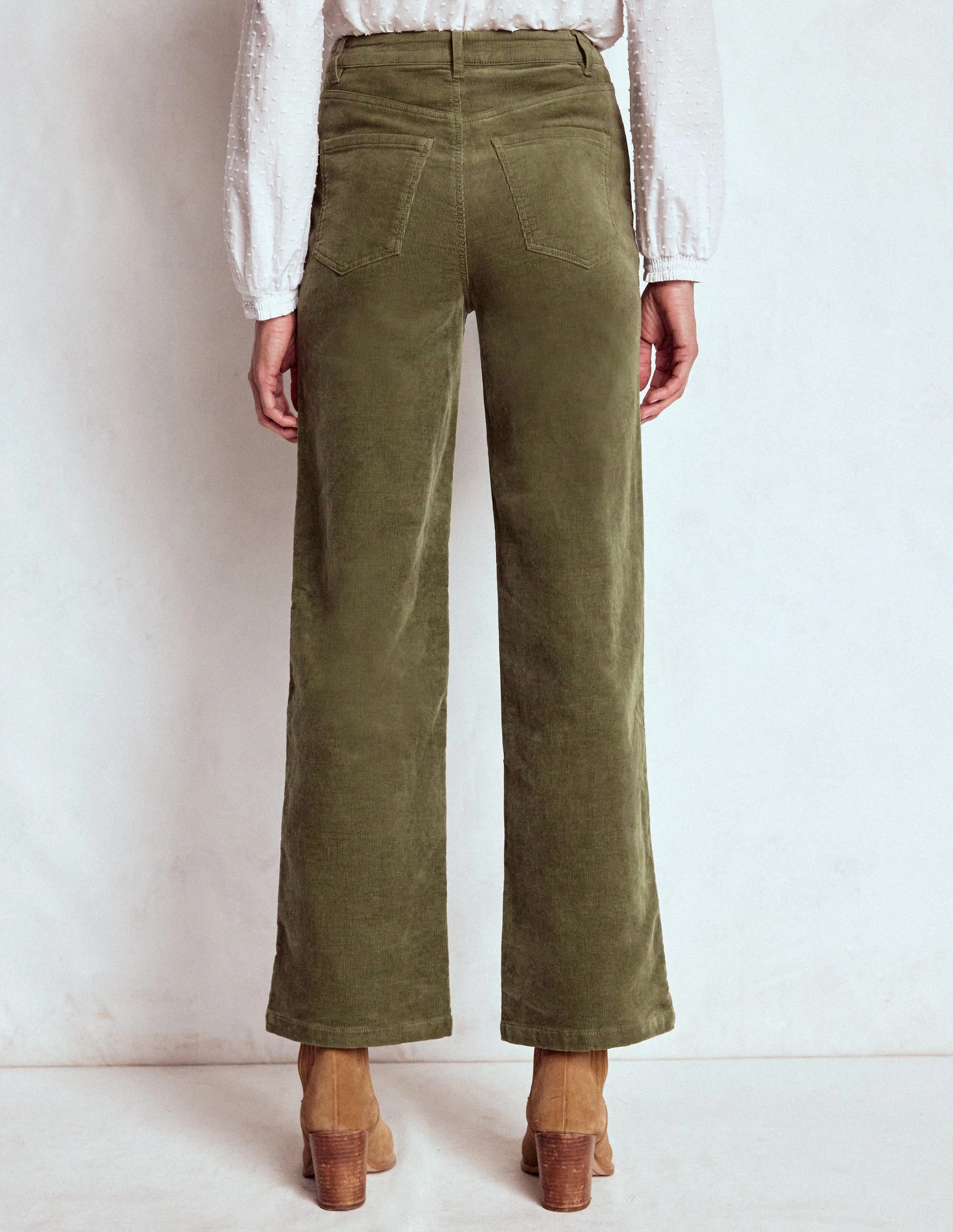 5-Pocket Cord Column Jeans-Green Side Pockets