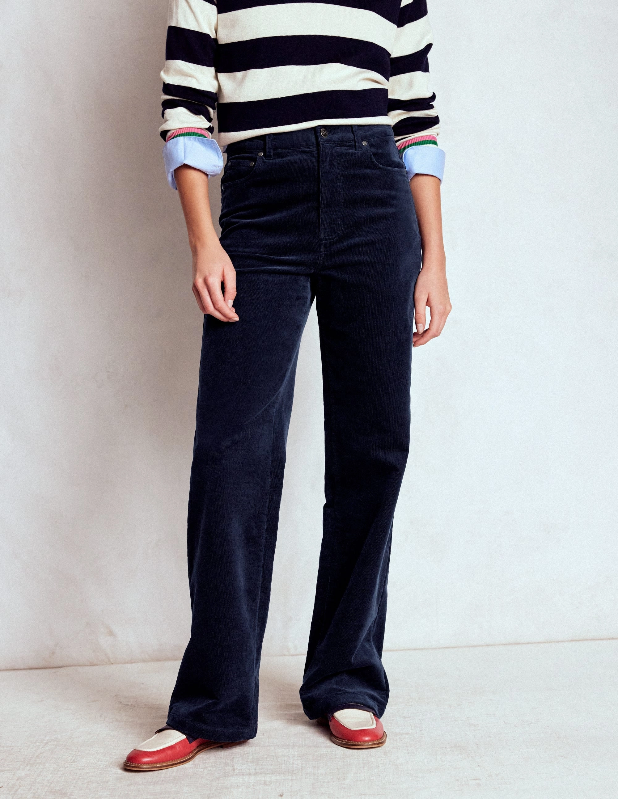 Non Binding Cuffs 5-Pocket Cord Column Jeans-Navy