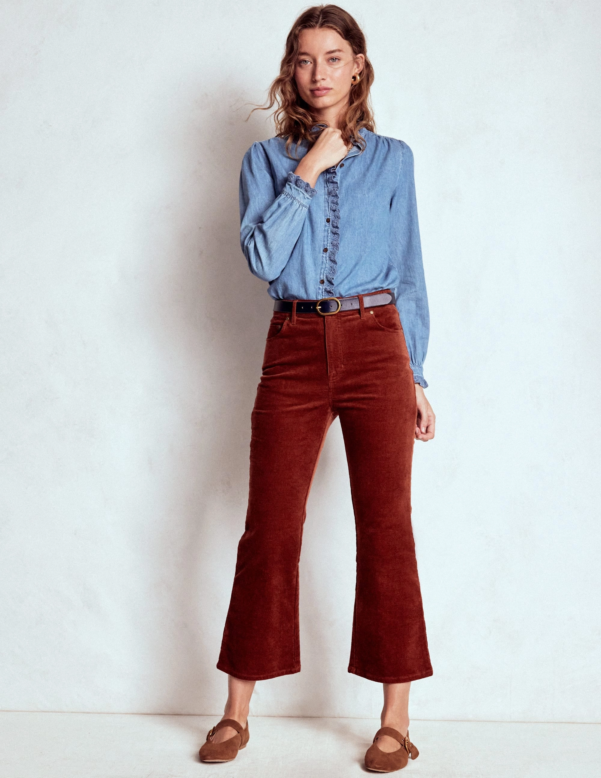 Relax Mode 5-Pocket Cord Kick Jeans-Fired Brick