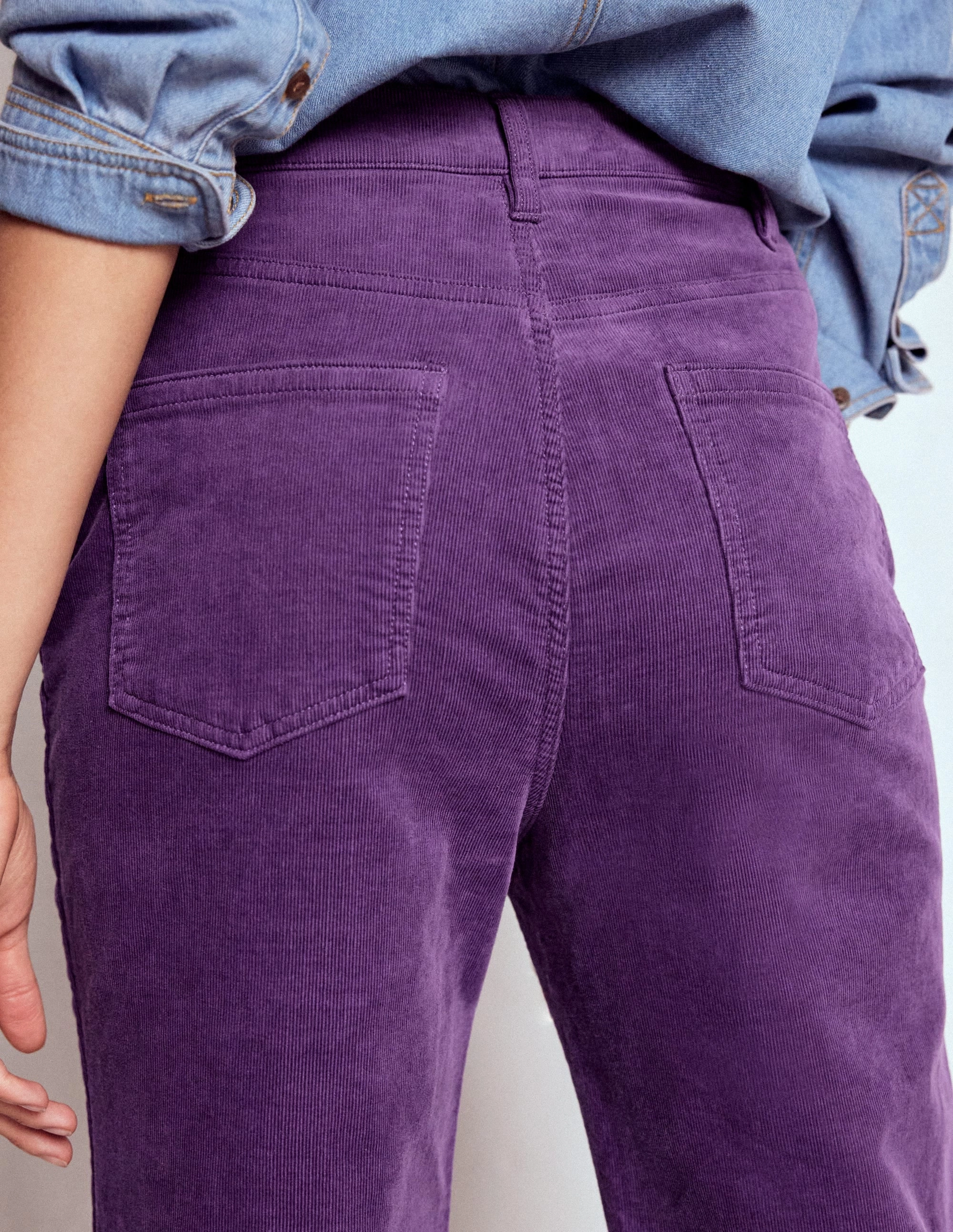 Abrasion Resistant Panels High Waist 5-Pocket Cord Kick Jeans-Mystic Purple