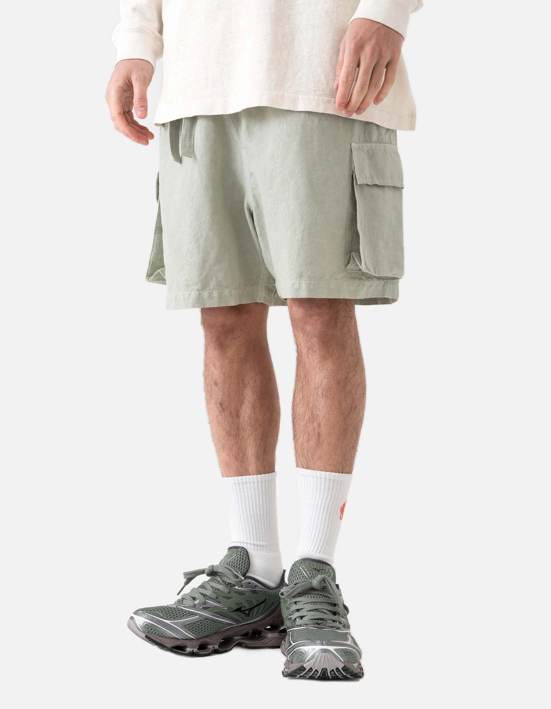 Hand washable 6082 Hemp Cargo Asym Track Shorts Sage