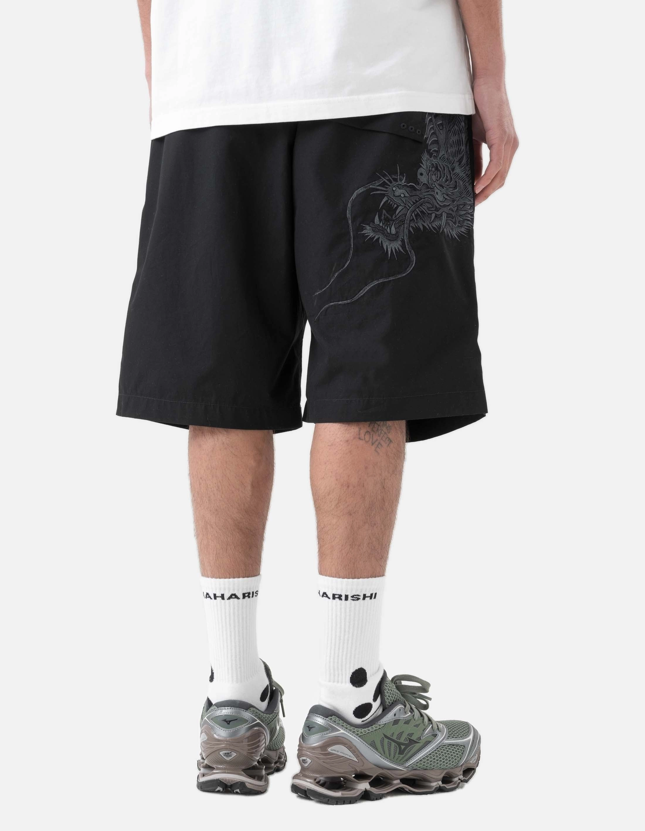 6094 Tiger Dragon Loose Snoshorts Black Tonal silk blend