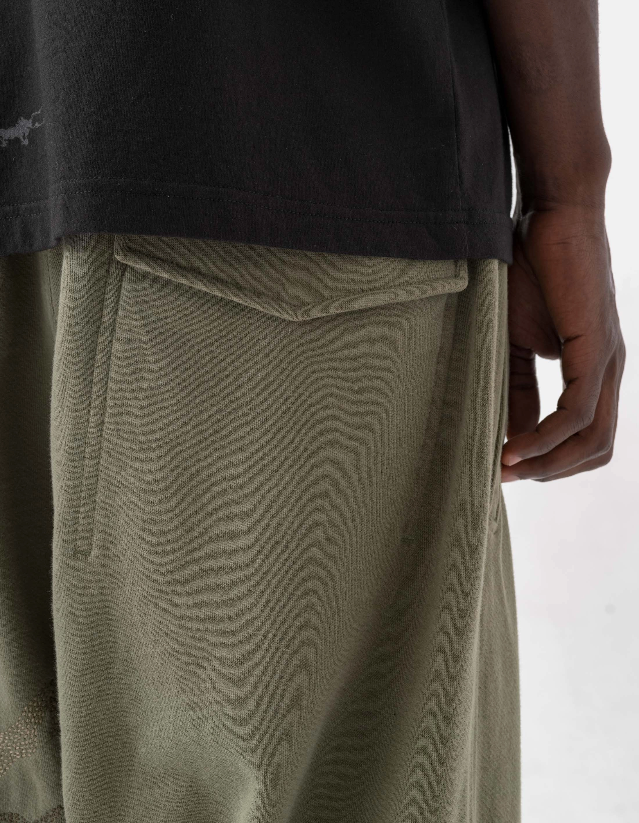 Non Irritating 6202 Sashiko Bonsai Asym Sweatpants Olive OG-107F