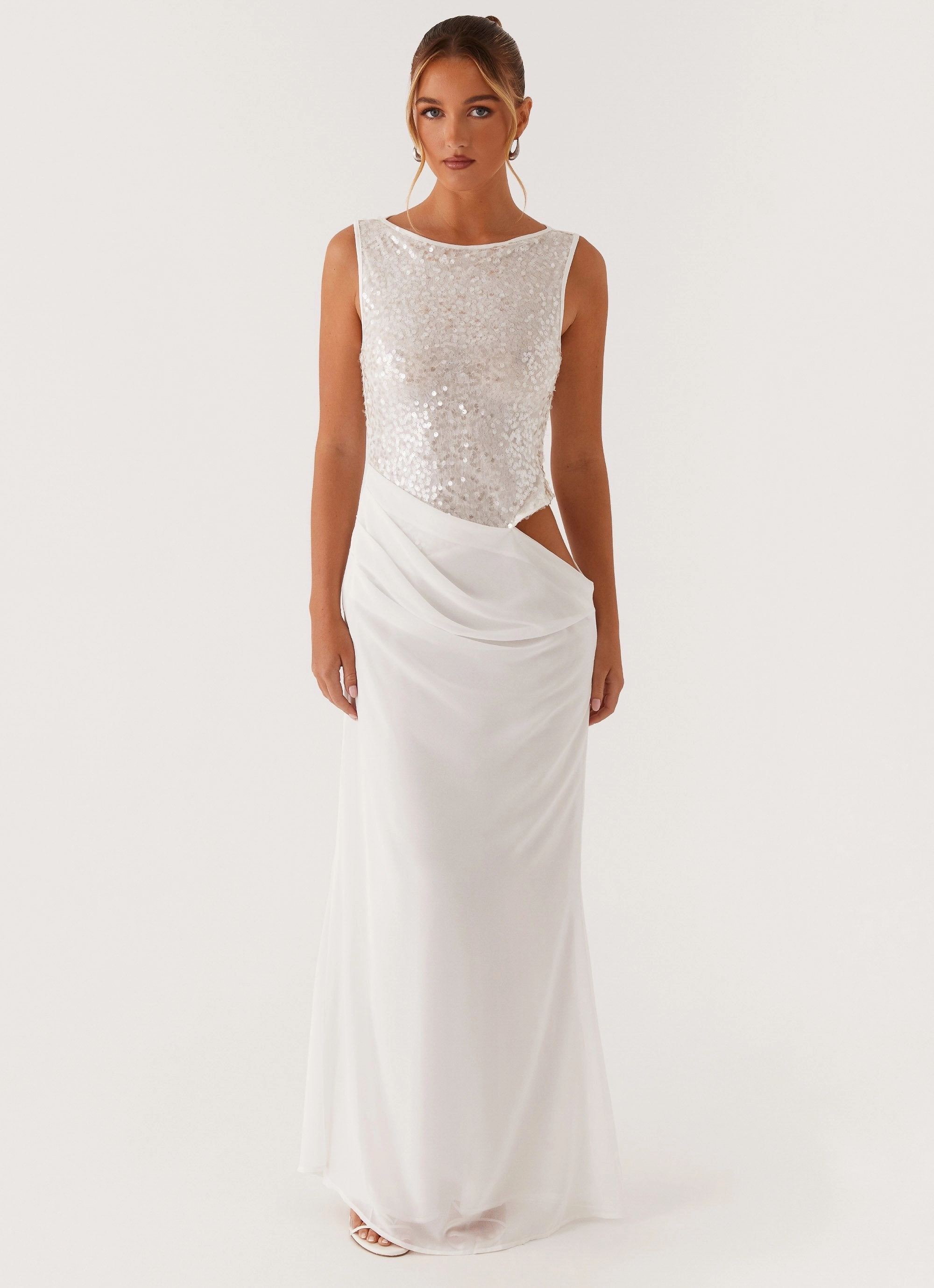 Jewel Tones Above Ground Sequin Maxi Dress - White