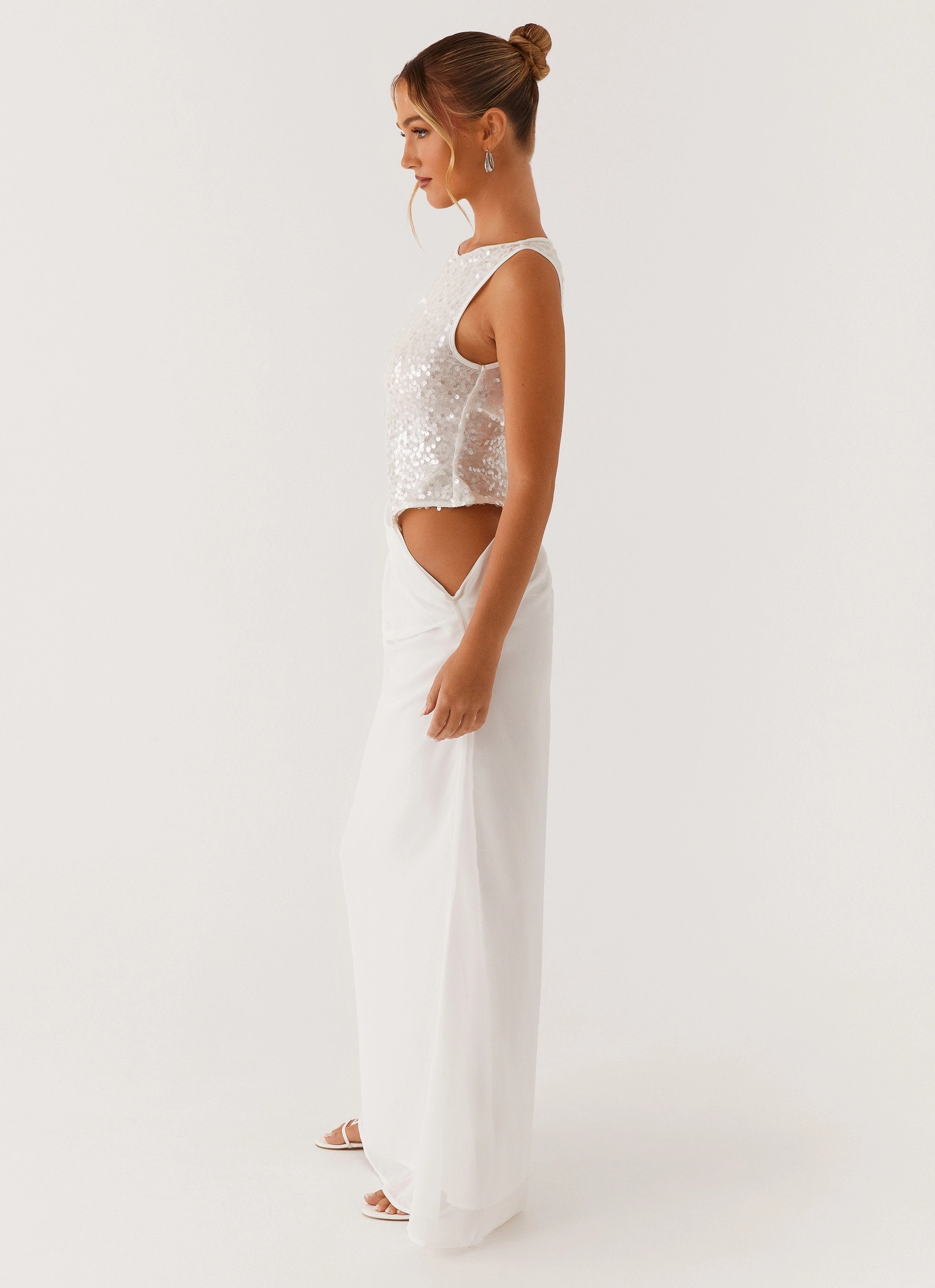 Stylish Appeal Wedding guest Above Ground Sequin Maxi Dress - White