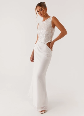 Above Ground Sequin Maxi Dress - White Statement-Buttons