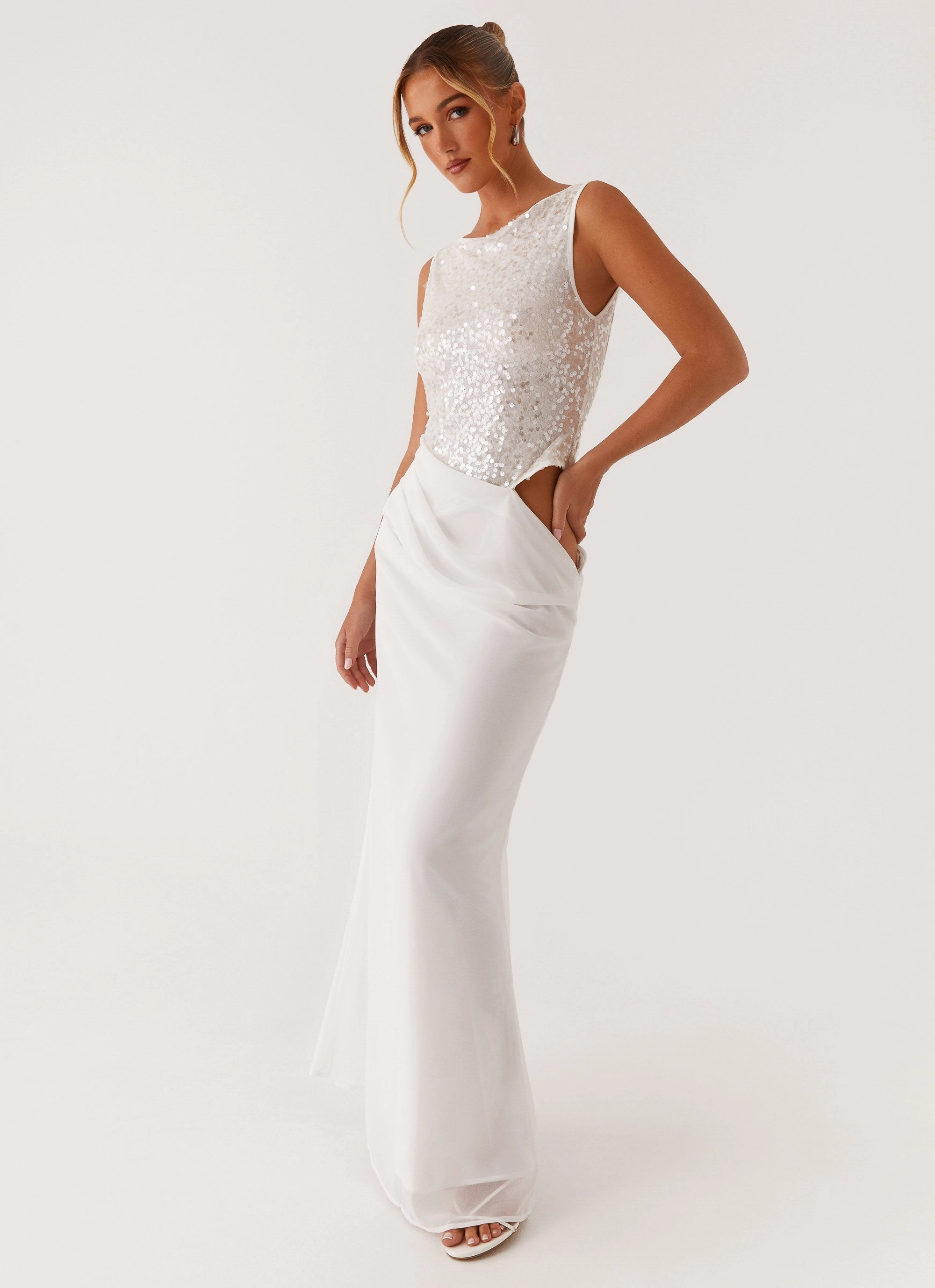 Above Ground Sequin Maxi Dress - White Statement-Buttons