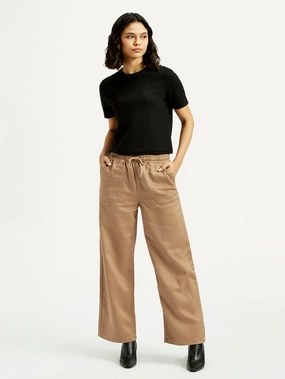 Simple Utility Thermal Regulating Women's Mid Rise Straight Fit Khaki Trousers