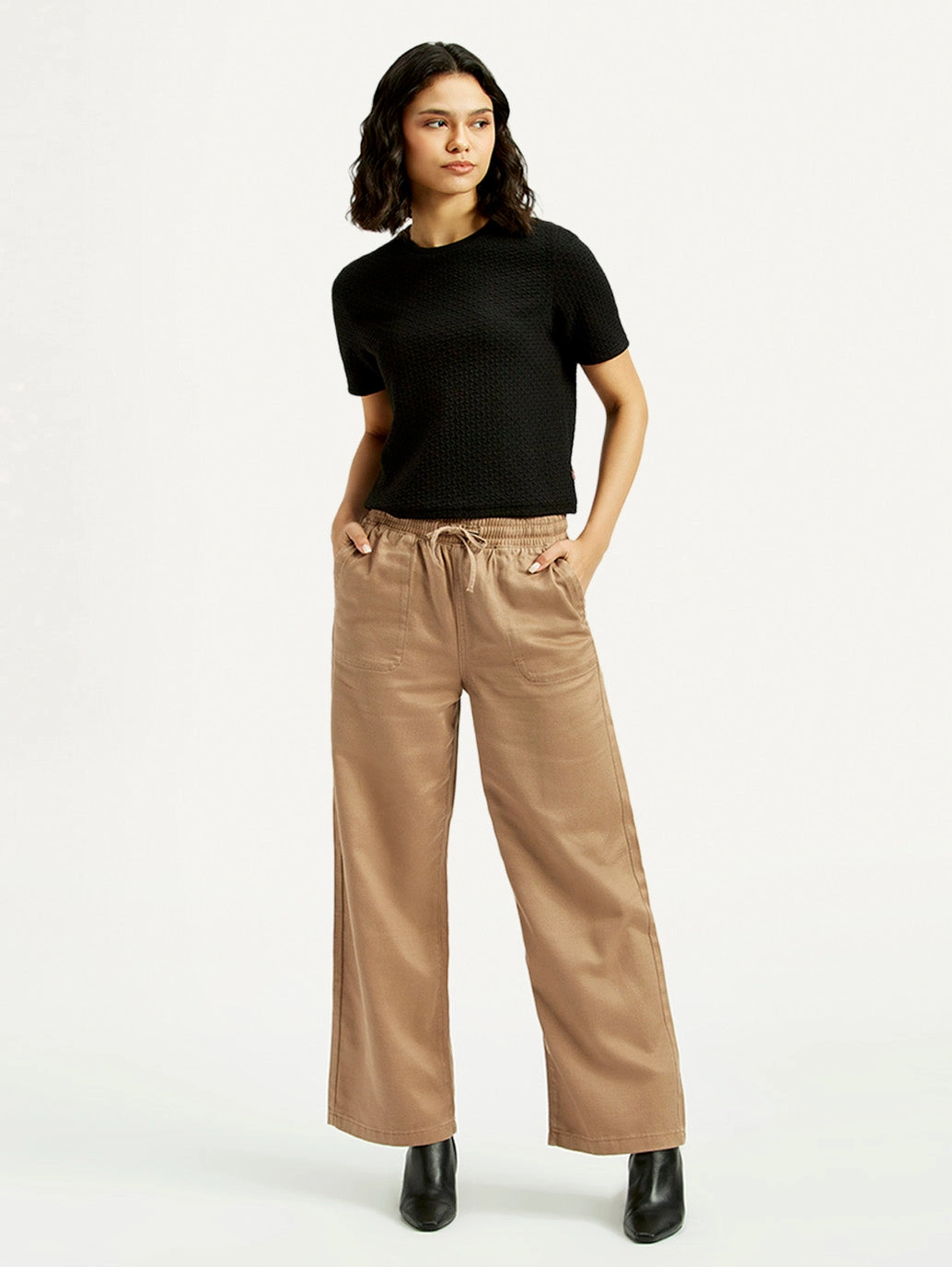Simple Utility Thermal Regulating Women's Mid Rise Straight Fit Khaki Trousers