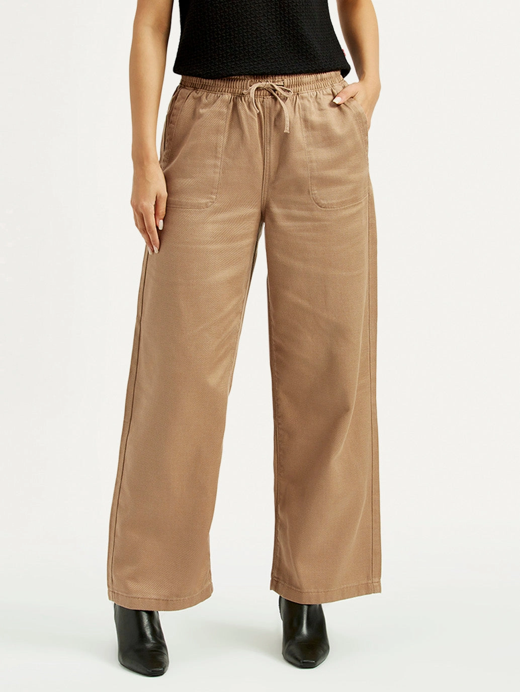 Women's Mid Rise Straight Fit Khaki Trousers Stretch Material
