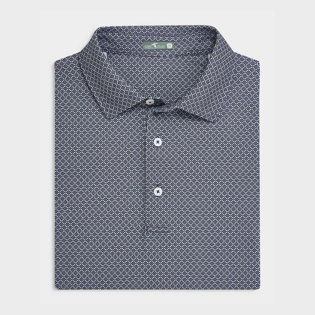 Functional Comfort Sporty Layering Black Diamond Lattice Printed Performance Polo