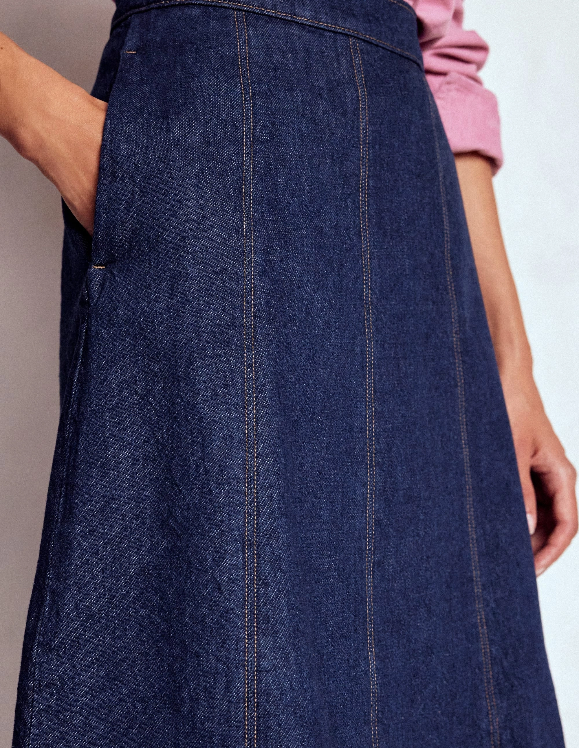 Matte Finish Joy Panelled Denim Skirt-indigo