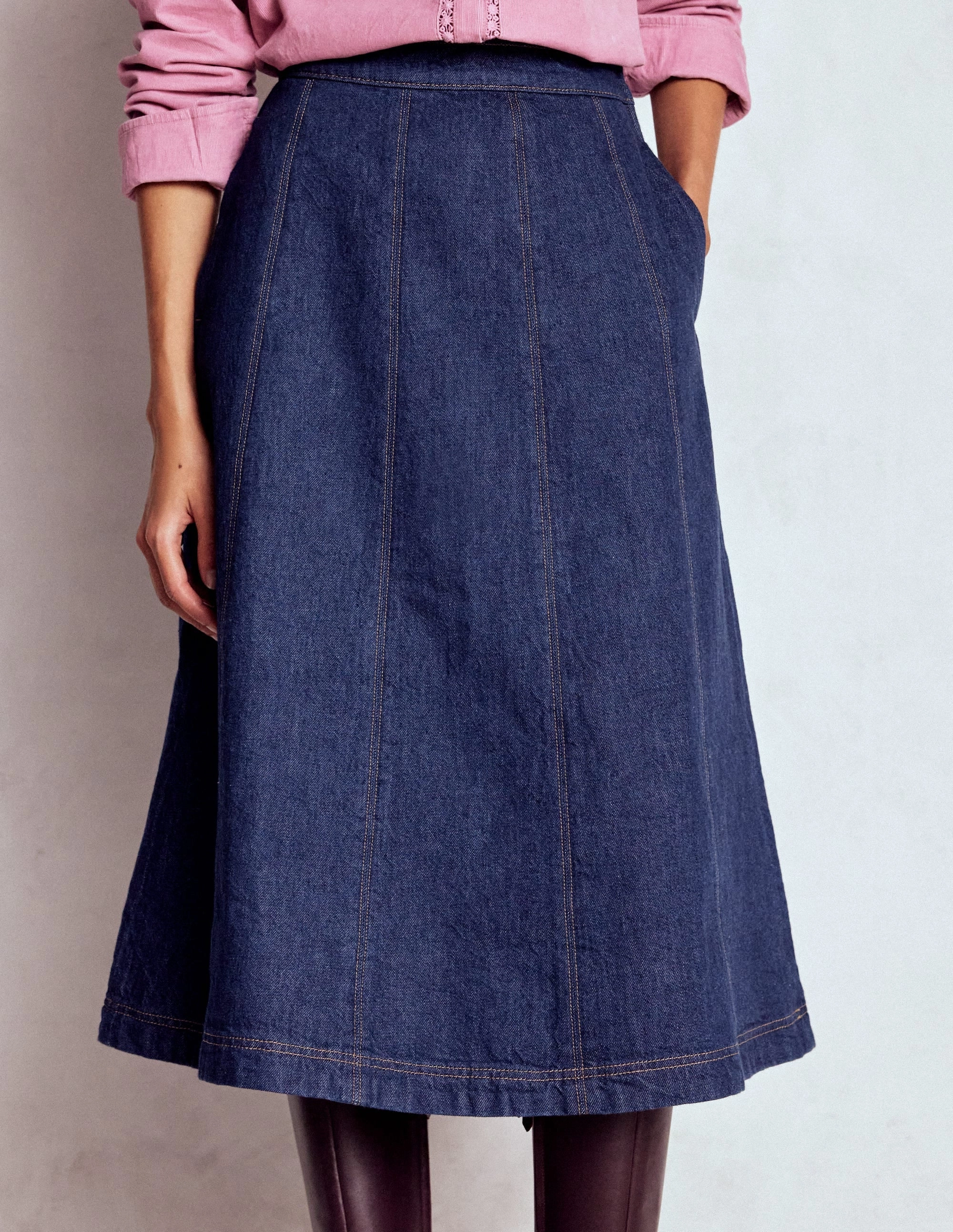 Joy Panelled Denim Skirt-indigo Multi Purpose Fabric