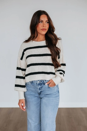 Snuggle Look Aubriana Striped Sweater - Black Mix