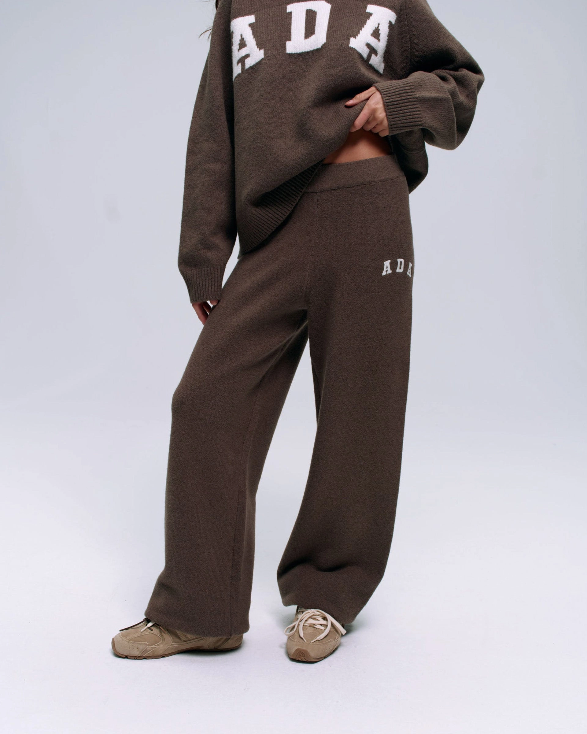 ADA Knit Straight Leg Sweatpants - Dark Cocoa Brown/Cream Durable Activewear Smooth Fit Lining