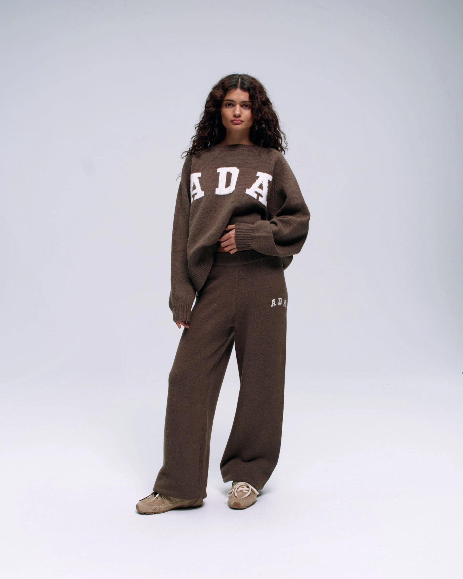 Comfortable Wear Street Utility ADA Knit Straight Leg Sweatpants - Dark Cocoa Brown/Cream