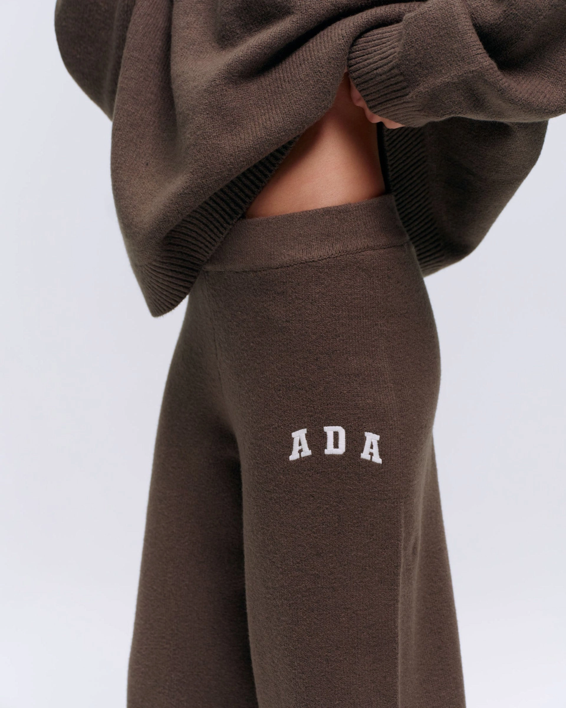 Sleek Appearance ADA Knit Straight Leg Sweatpants - Dark Cocoa Brown/Cream