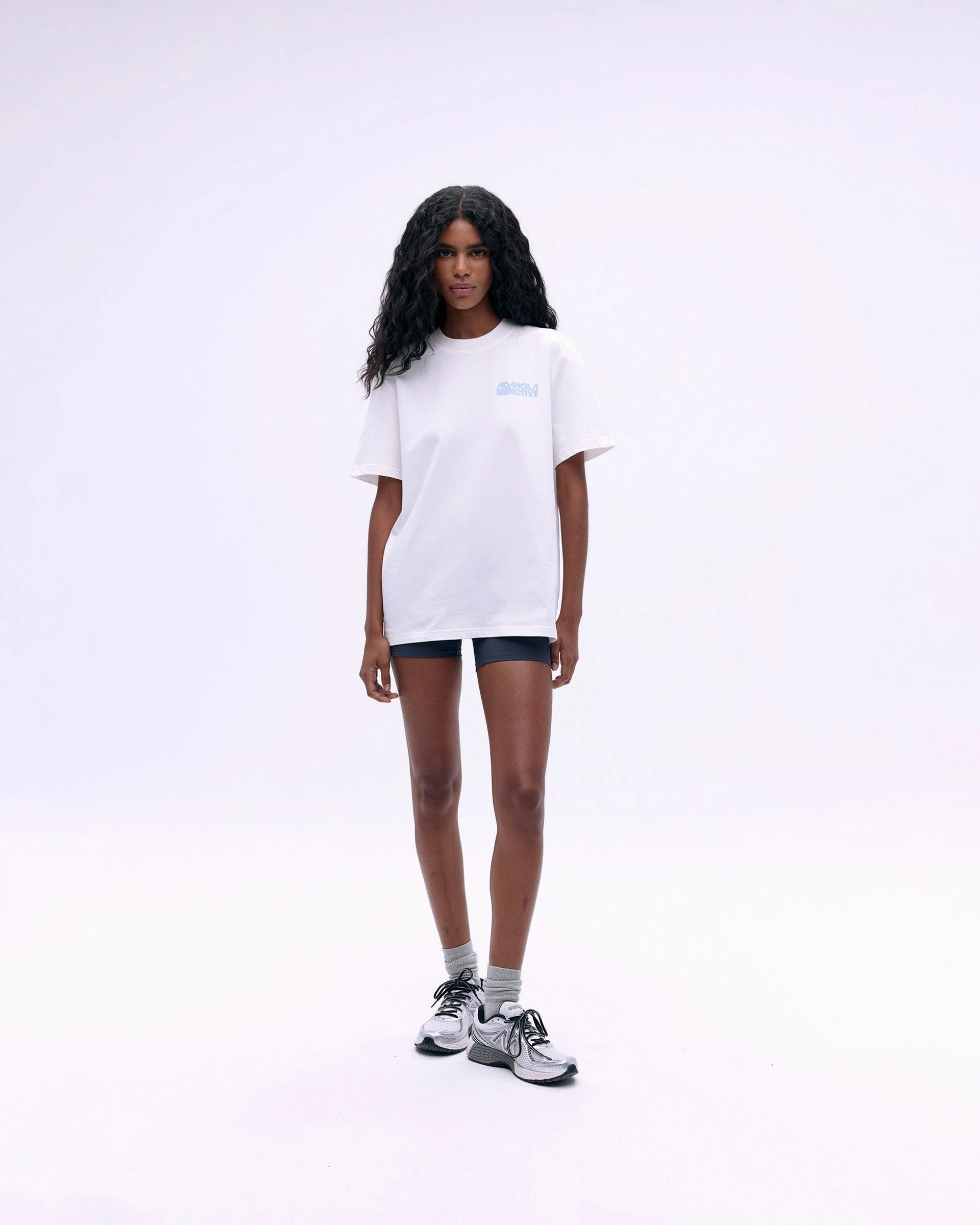 Adanola Active Short Sleeve Oversized T-shirt - White/Powder Blue HighDensity Weave Simple Shirt