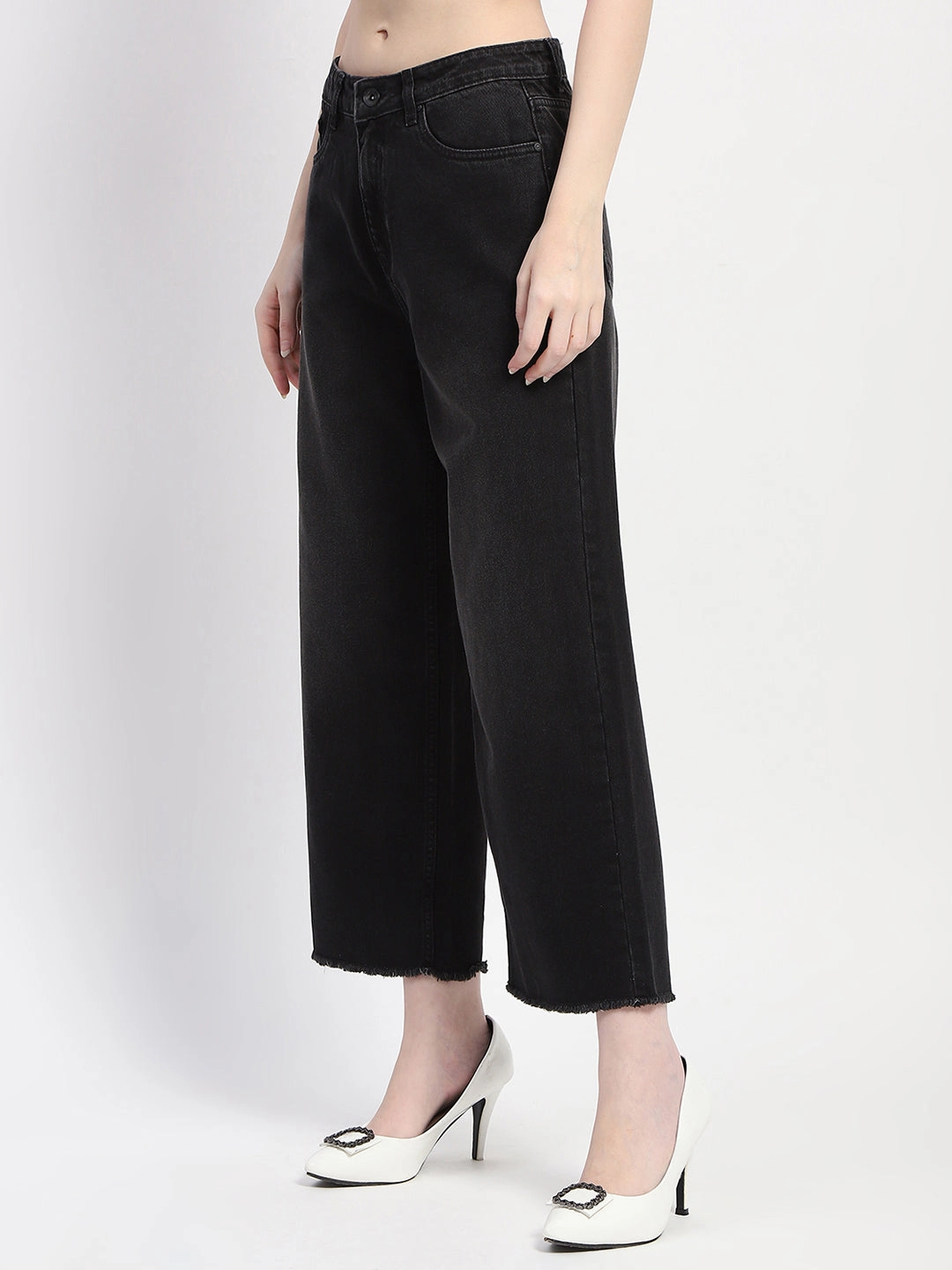 Madame Frayed Hem Black Flared Denim Flexible Fit
