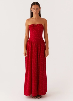 Adira Maxi Dress - Red Casual Elegance Skin Touch