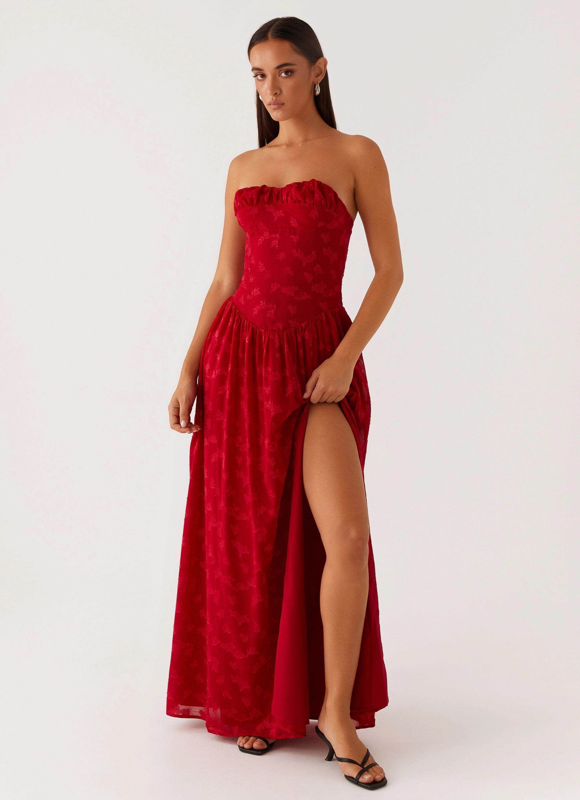 Polished Appearance Balloon-Sleeve Adira Maxi Dress - Red
