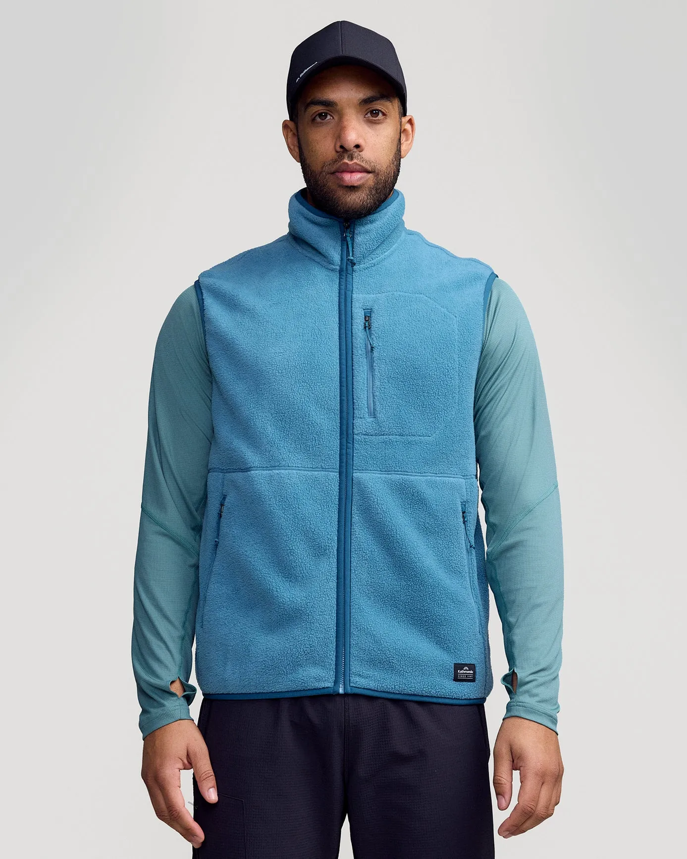 Layered Collar Men's Trailhead Fleece Vest - Washed Blue