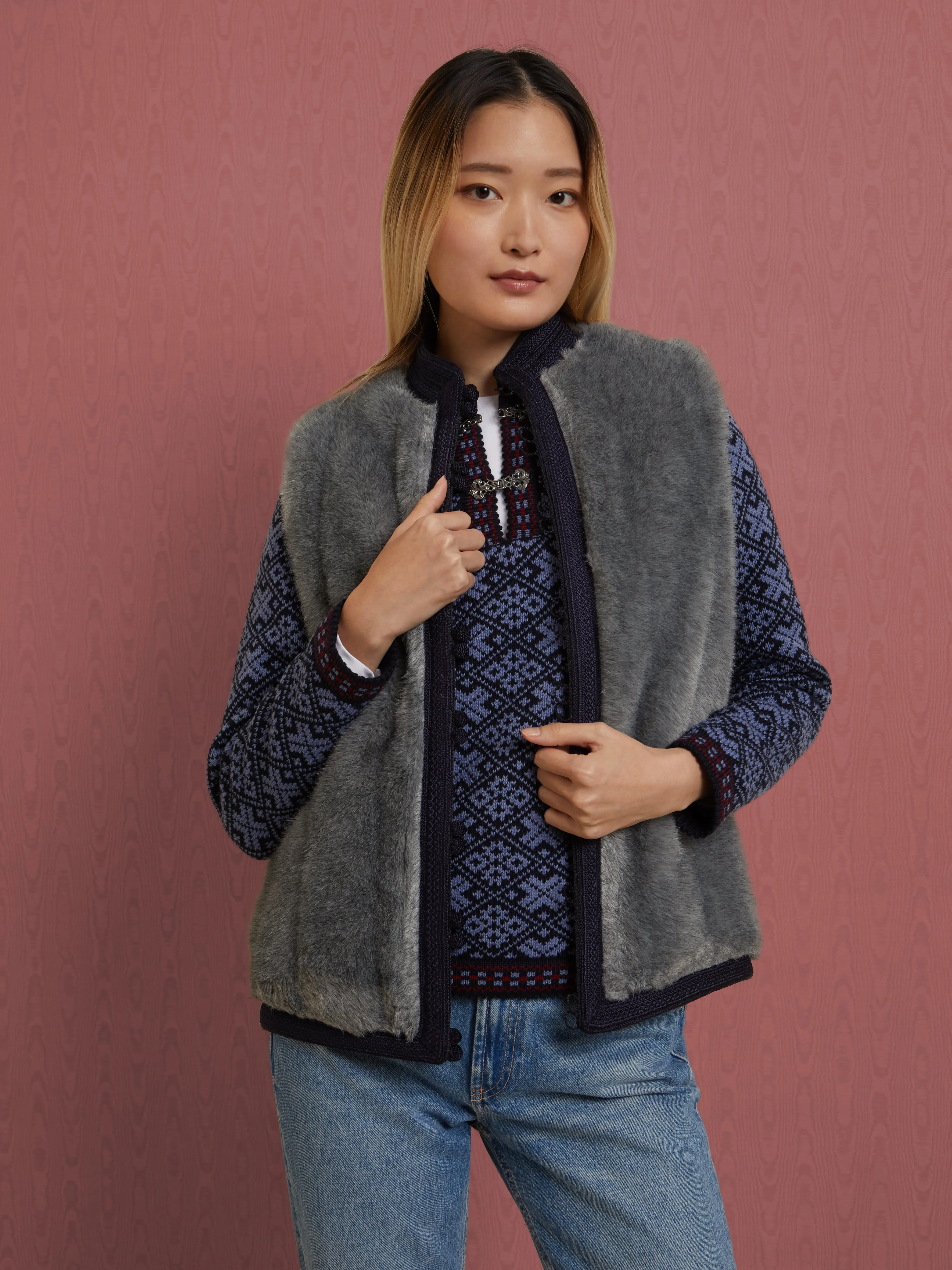 SlimSilhouette Light Pack Option Moroccan faux fur reversible vest