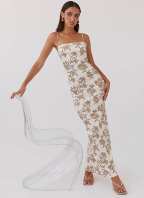 Modern Texture Sophisticated Fit Lara Satin Maxi Dress - Hazel Bloom