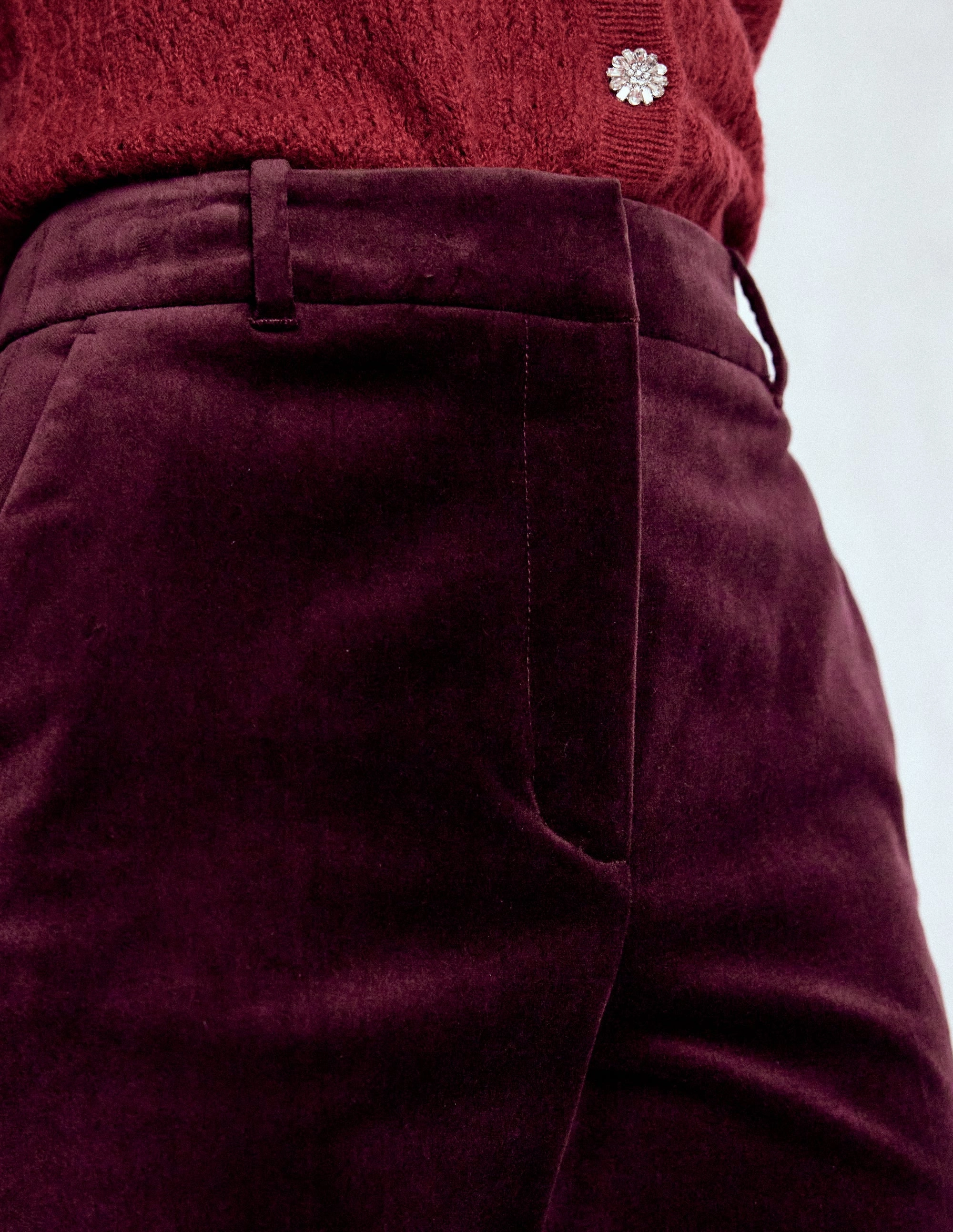 Canonbury Velvet Trousers-Dark Cherry Core Utility Durable Weave