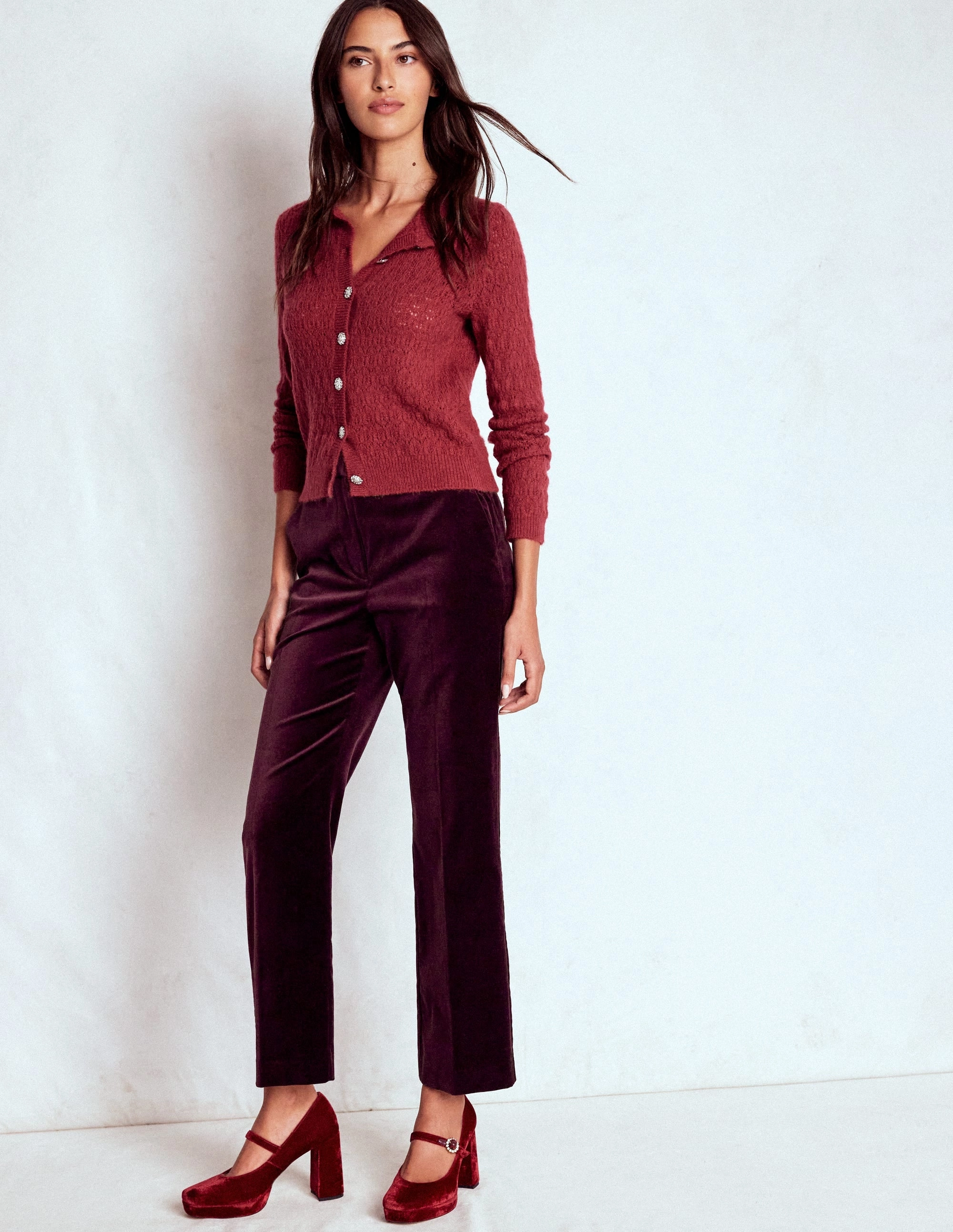 Low Profile Design Canonbury Velvet Trousers-Dark Cherry
