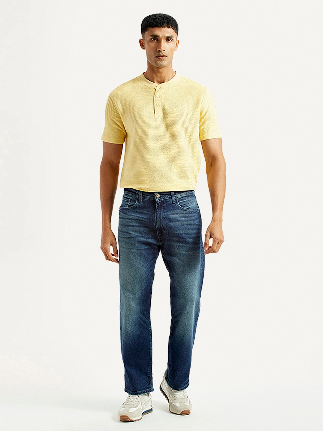 Men's 555 Blue Relaxed Straight Fit Mid Rise Jeans Everyday Basic Breathable Weekend Warrior Travel Outfit