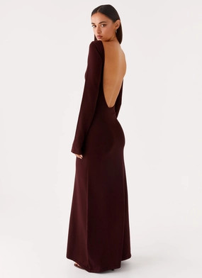 Adora Long Sleeve Knit Maxi Dress - Chocolate Balanced Tone Soft-touch