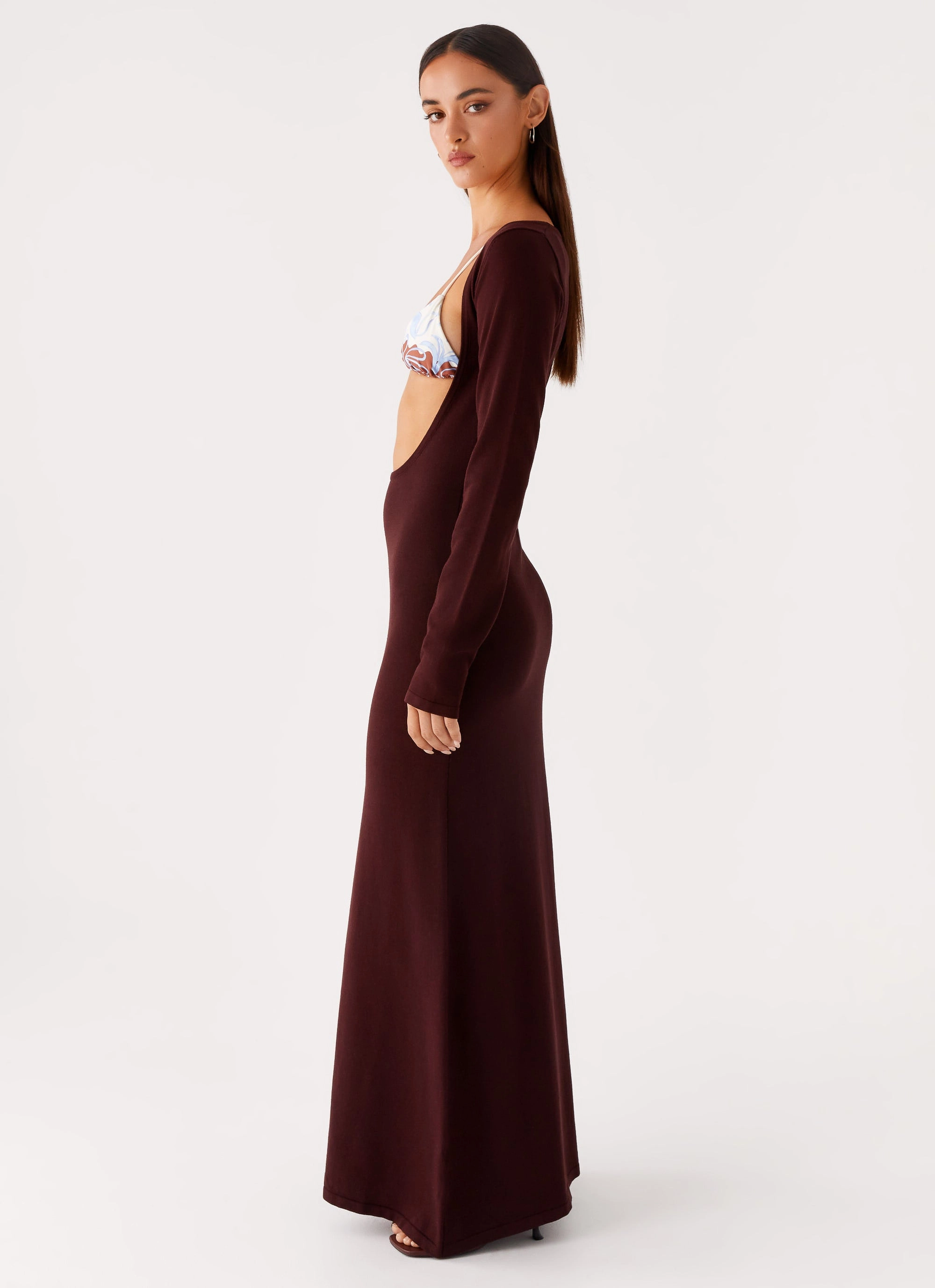 Adora Long Sleeve Knit Maxi Dress - Chocolate Day-To-Night Wear Sleek Outline