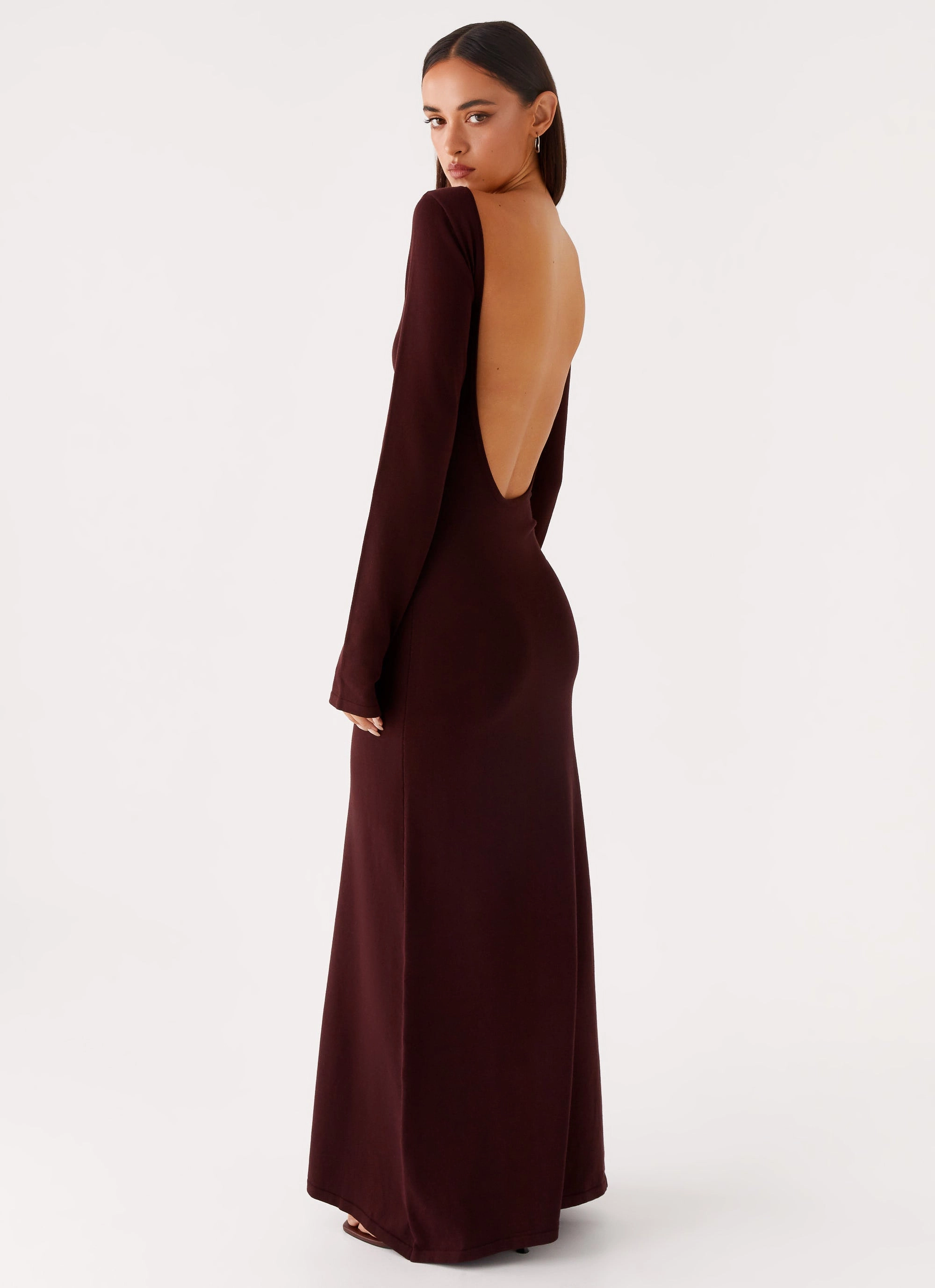 Adora Long Sleeve Knit Maxi Dress - Chocolate Balanced Tone Soft-touch