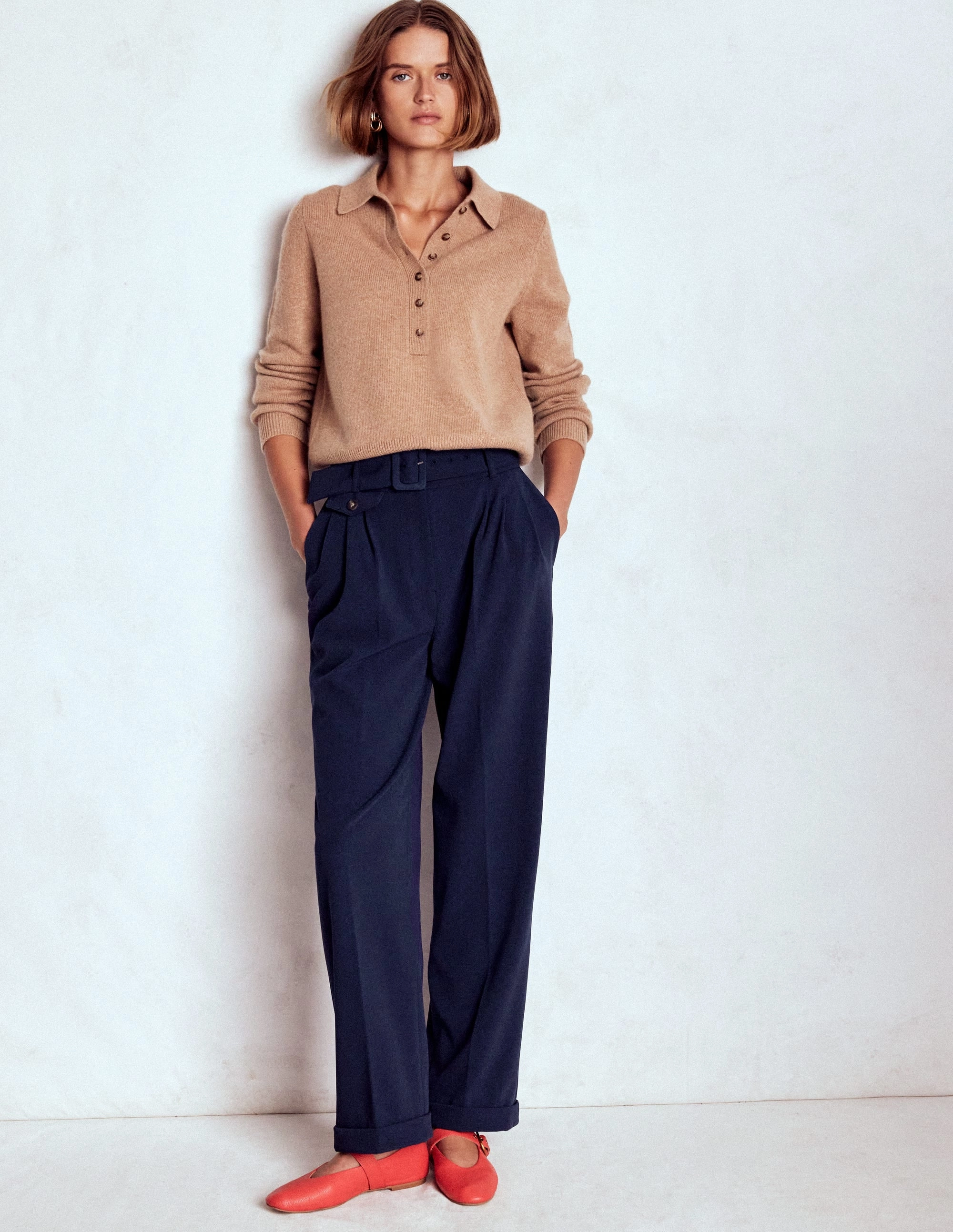 Pleat Front Trousers-Navy All Season Wear Freedom Motion