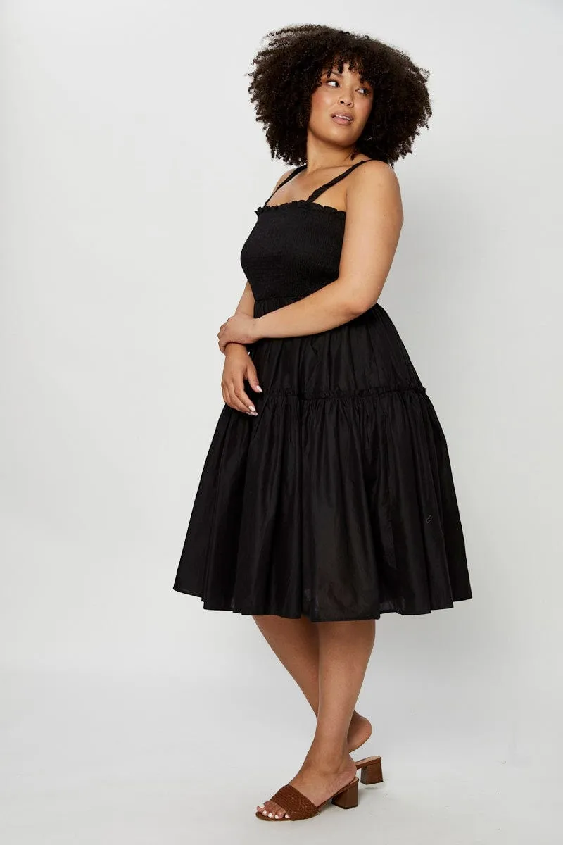 Odor-Control Black Midi Dress Square Neck Sleeveless