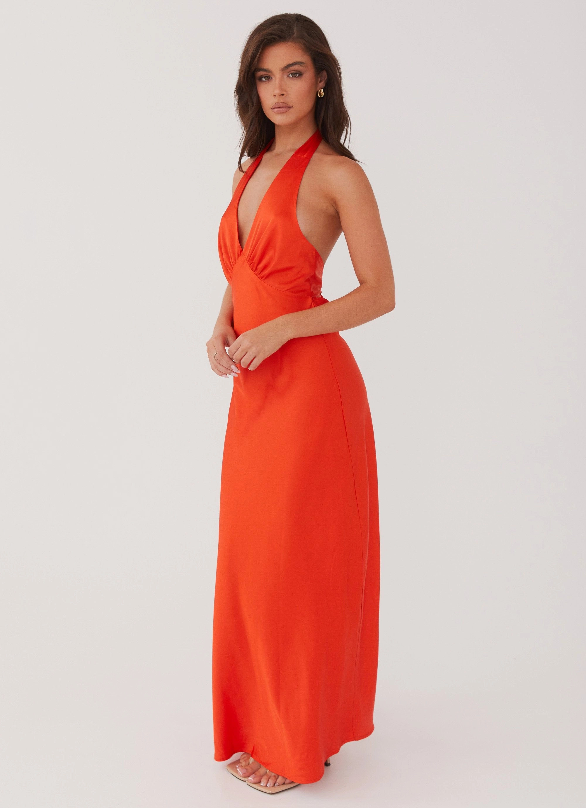 Trendy And Comfortable Heavy Hearted Satin Maxi Dress - Sunset