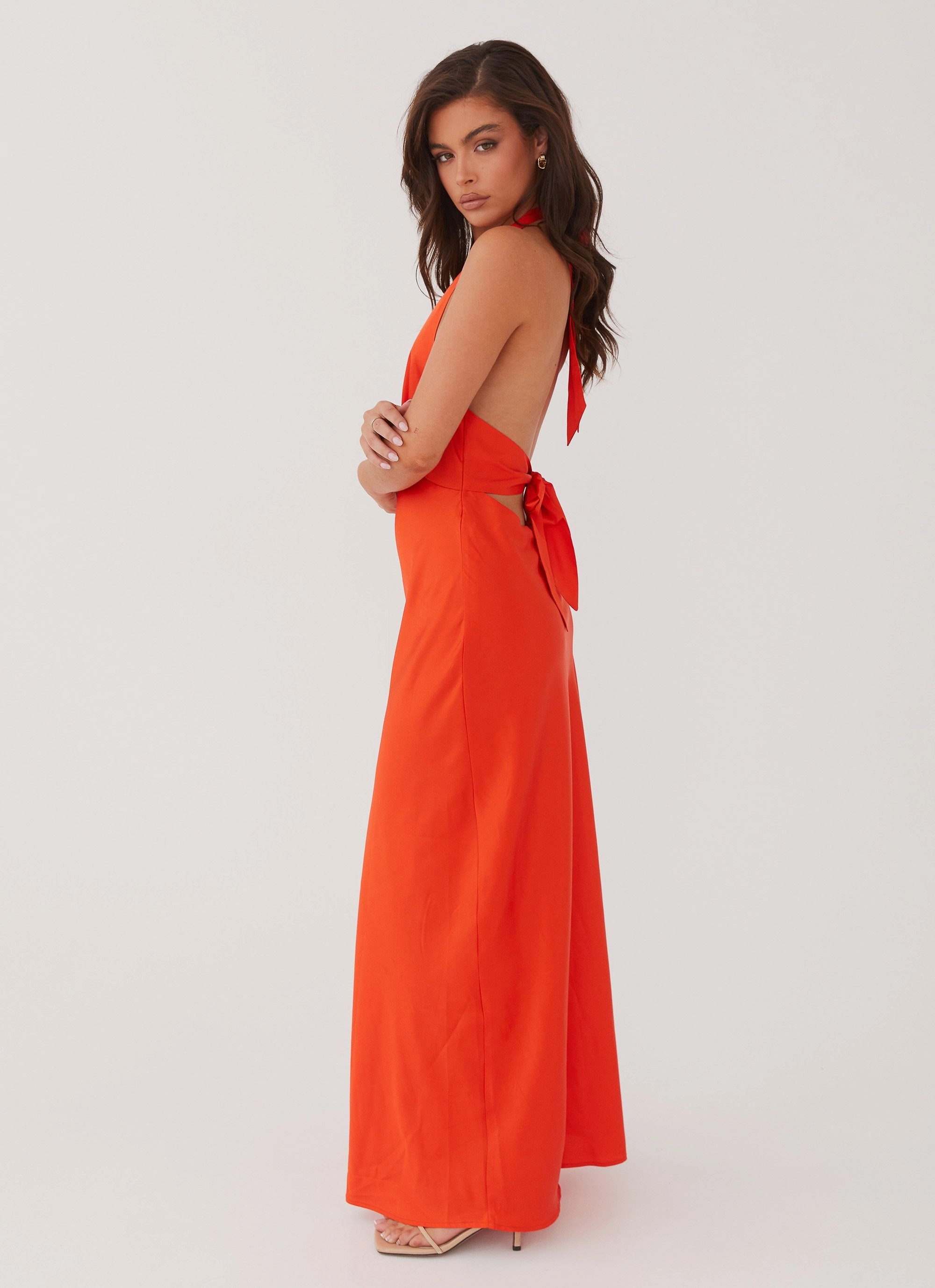 Comfortable and breathable Subtle Glam Heavy Hearted Satin Maxi Dress - Sunset