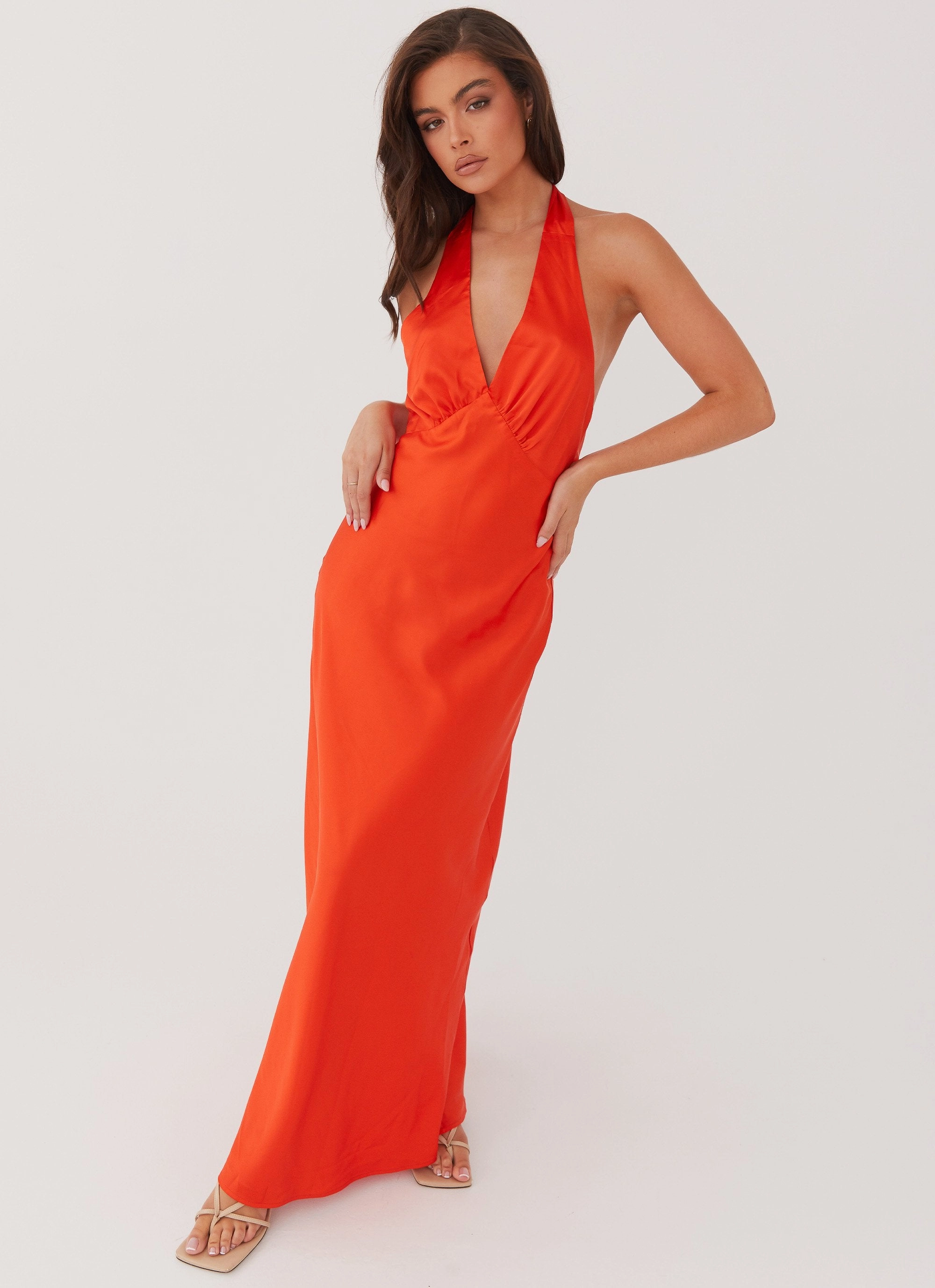 Smart Fashion Heavy Hearted Satin Maxi Dress - Sunset