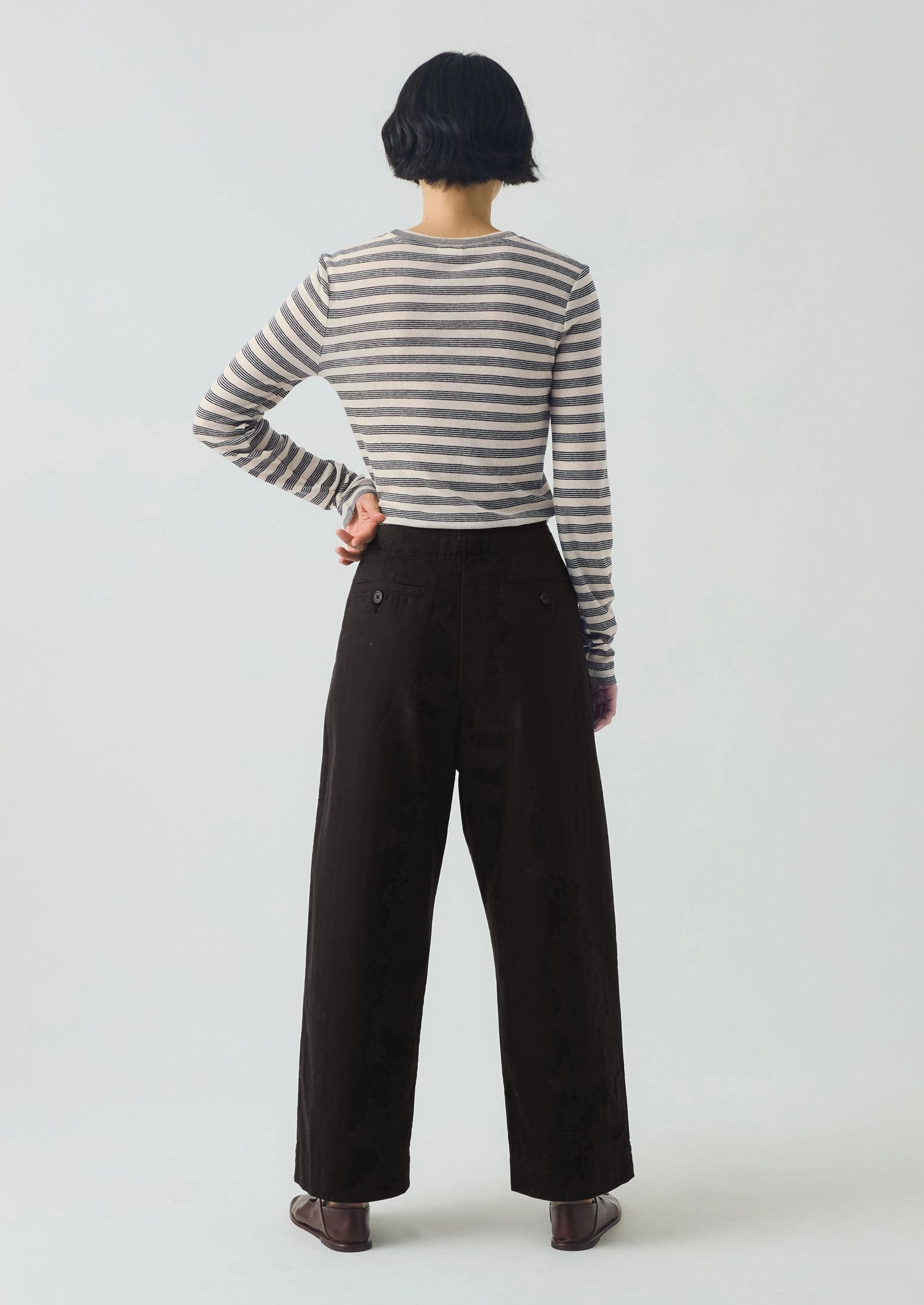 Agnes Stripe Wool Lyocell Tee | Cream/Black Lightweight Knit