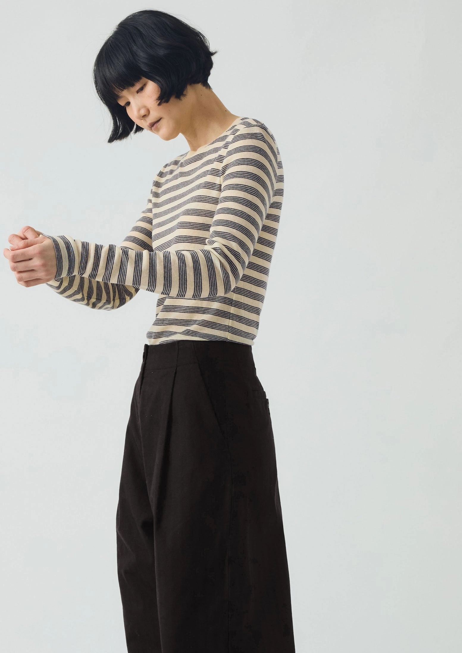 ConvertibleStyle Sun Protection Fabric Agnes Stripe Wool Lyocell Tee | Cream/Black
