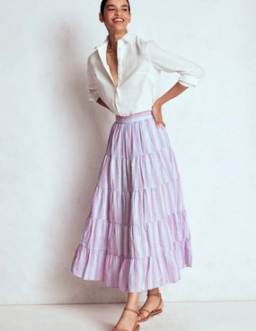 Cozy Tones Tiered Poplin Midi Skirt-Metallic Stripe