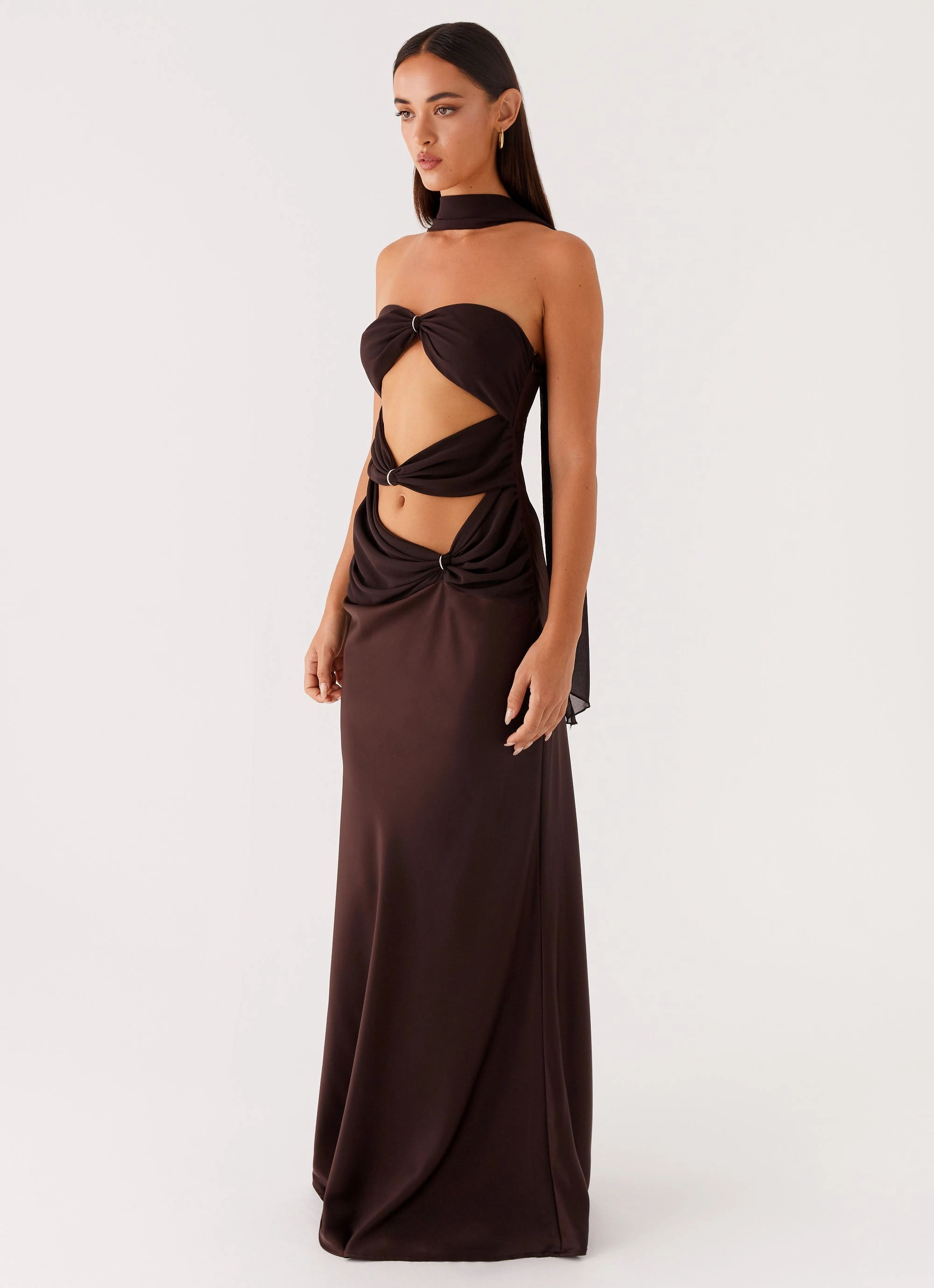 Elegant Mood Alaine Scarf Maxi Dress - Dark Chocolate