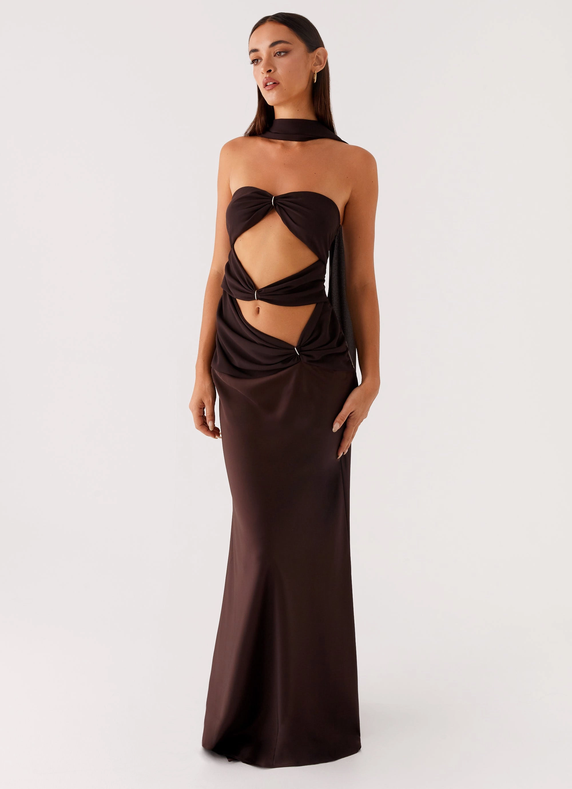 Reversible-Style Alaine Scarf Maxi Dress - Dark Chocolate