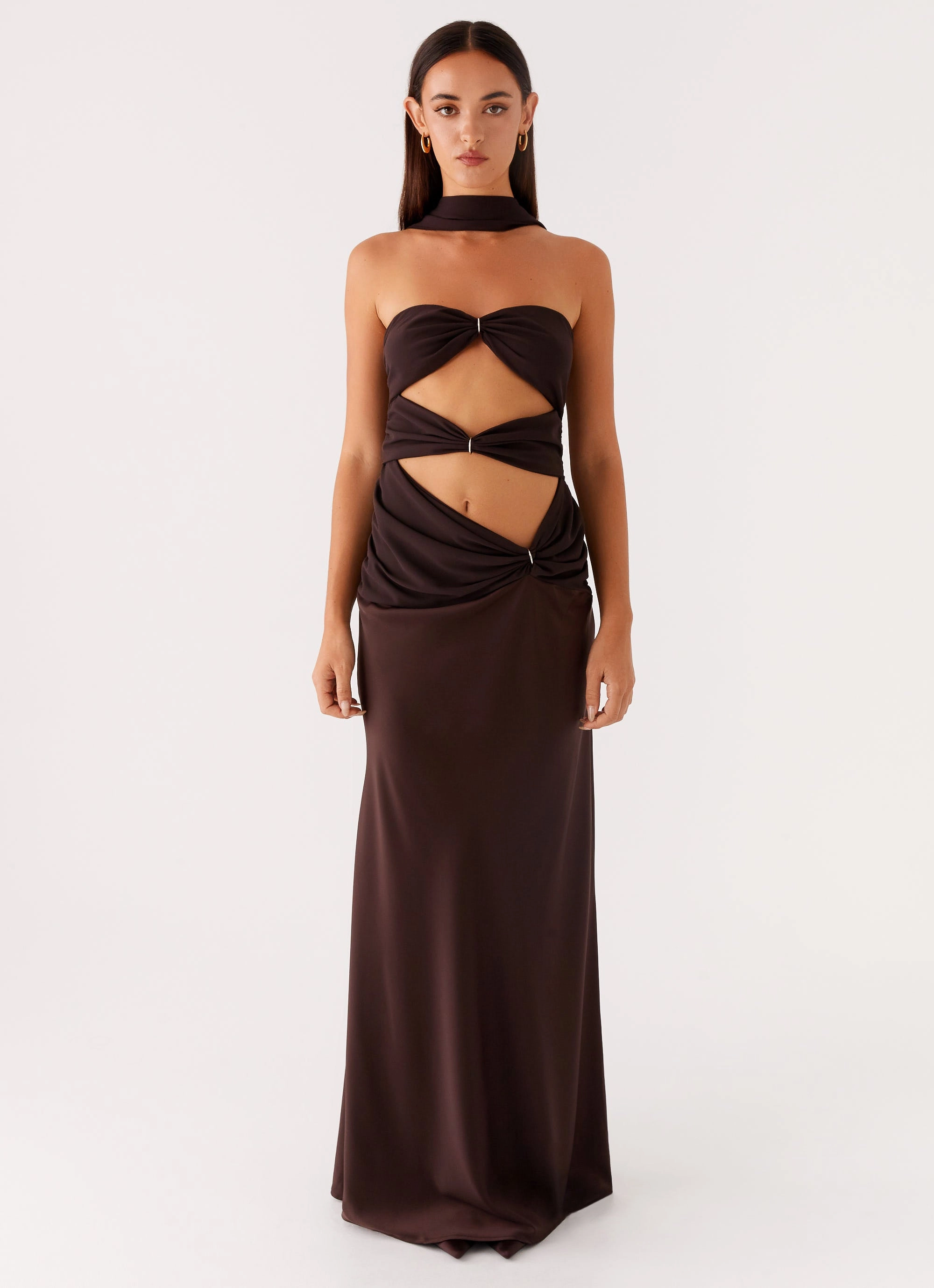 Light Rhythm Alaine Scarf Maxi Dress - Dark Chocolate