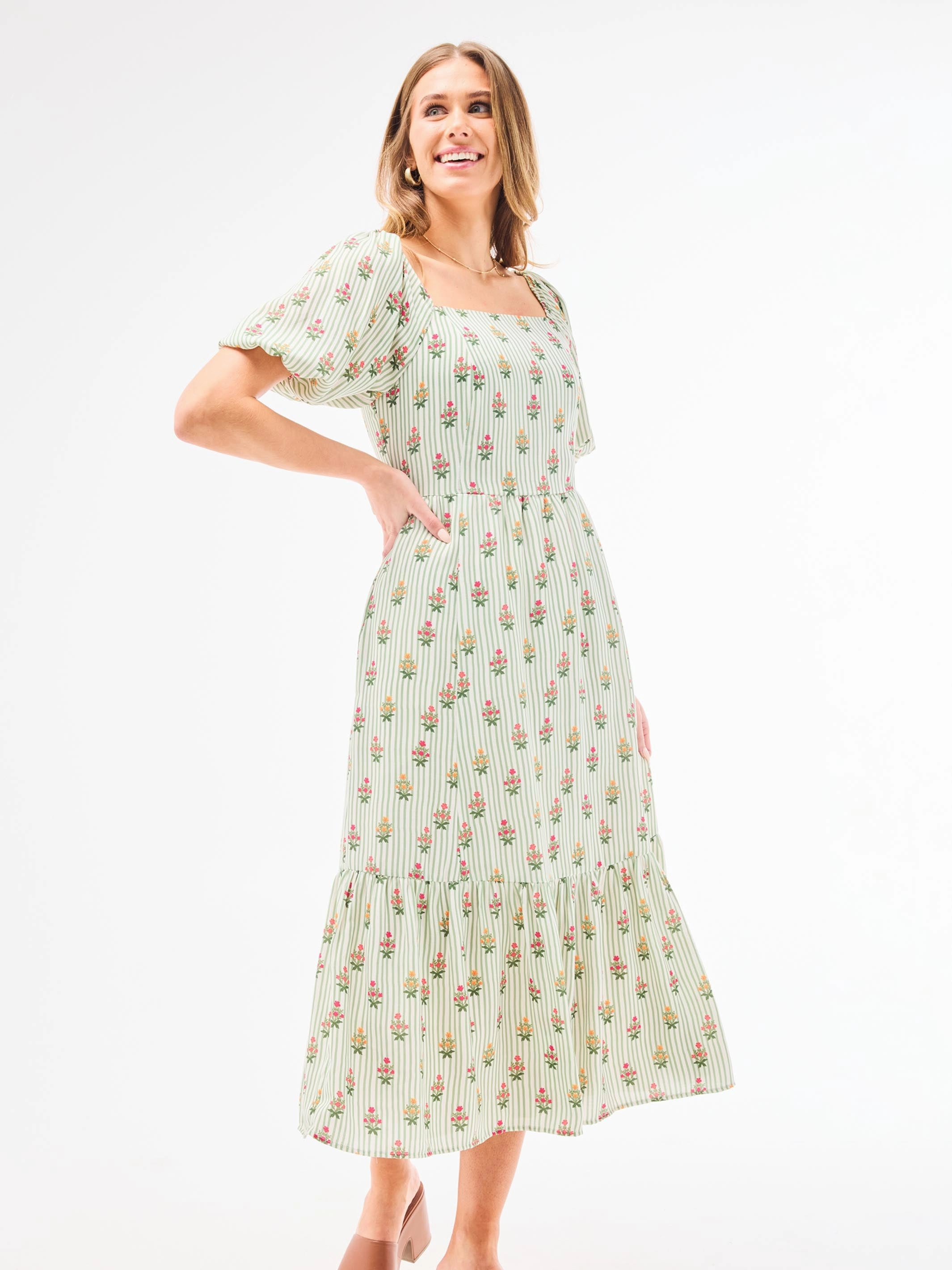 Smart and Relaxed Bless Glow Alexi Dress | Cottage Stripes Green