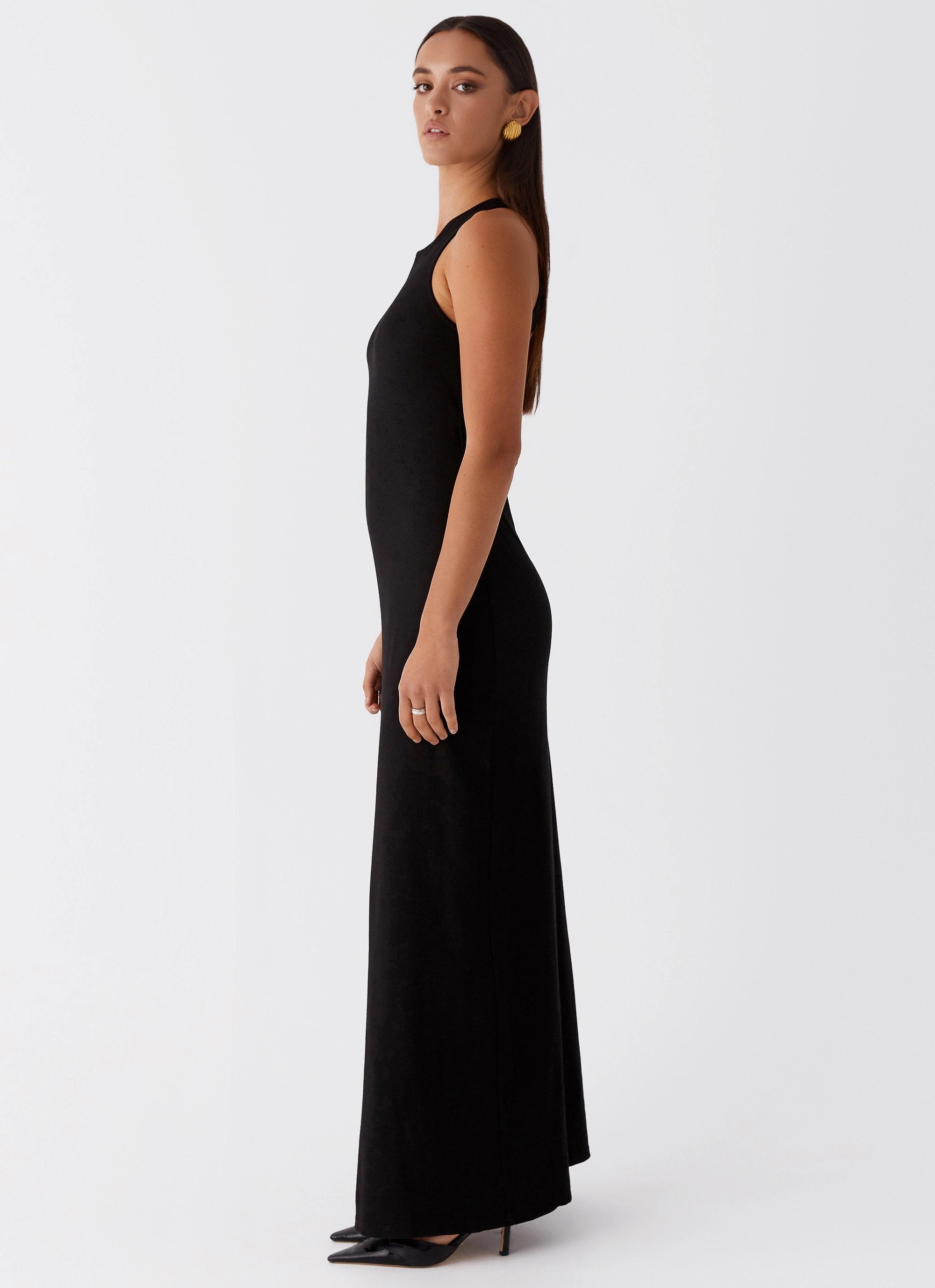 Alice Cut Out Maxi Dress - Black Convertible-Style Velvet-Sleeve