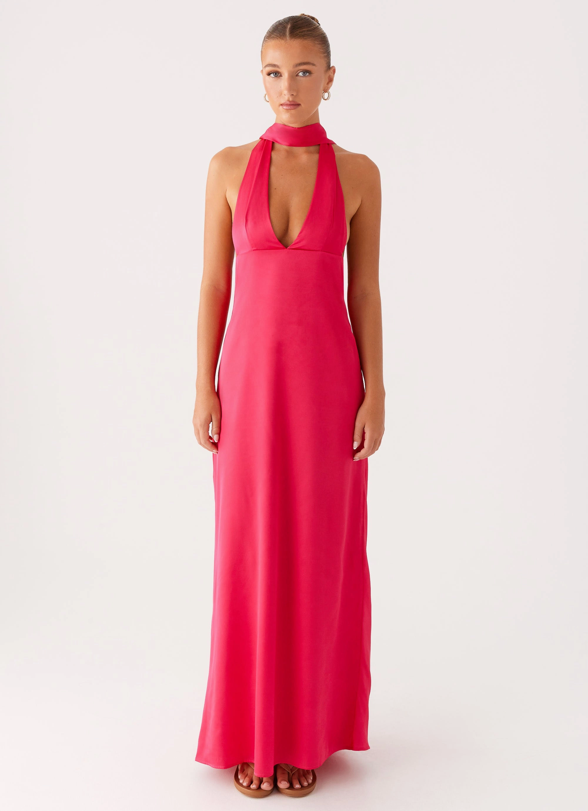 Limited-Edition Alicia Satin Halter Maxi Dress - Fuchsia