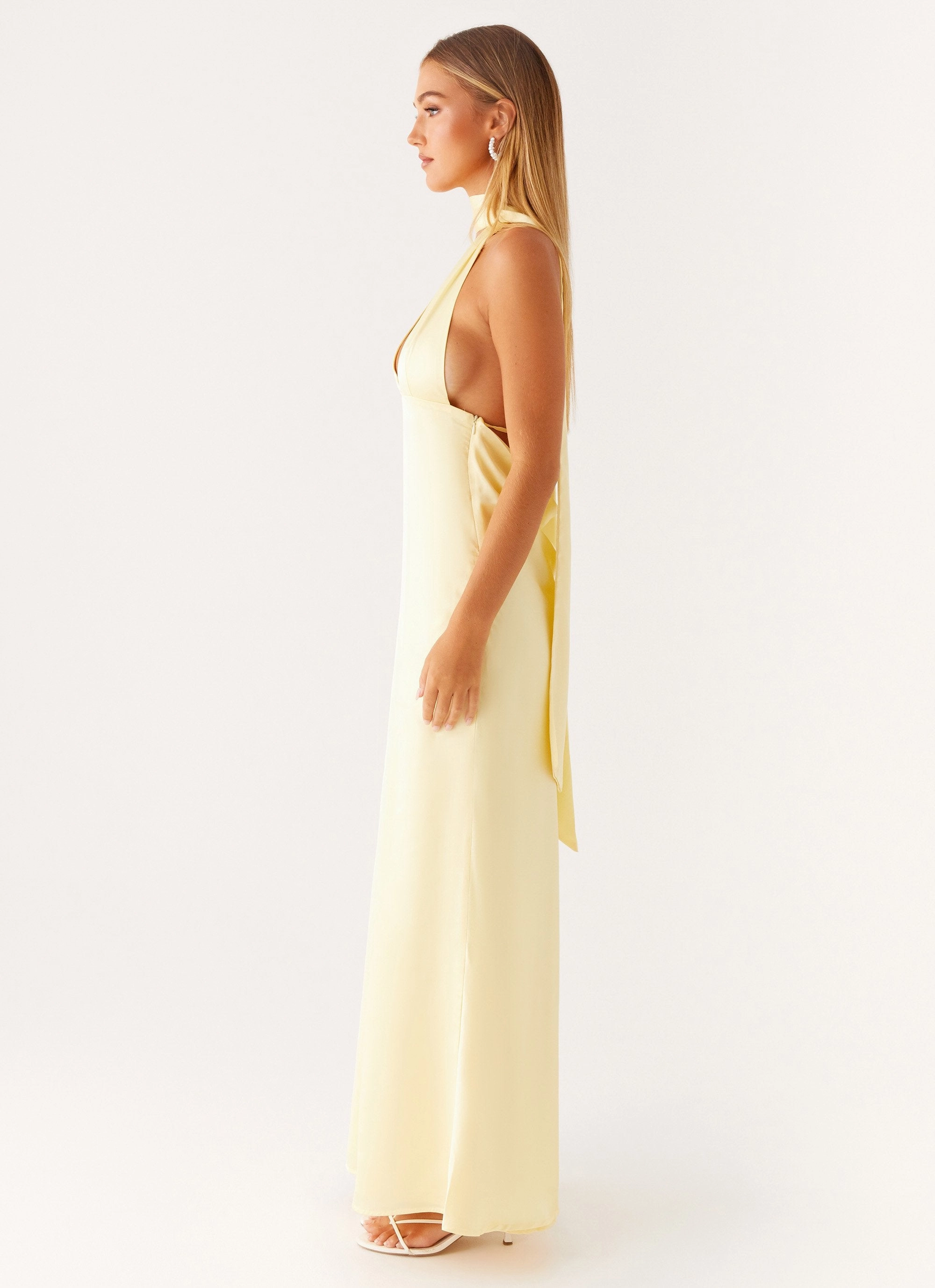 Alicia Satin Halter Maxi Dress - Yellow Street Flex Art Spirit